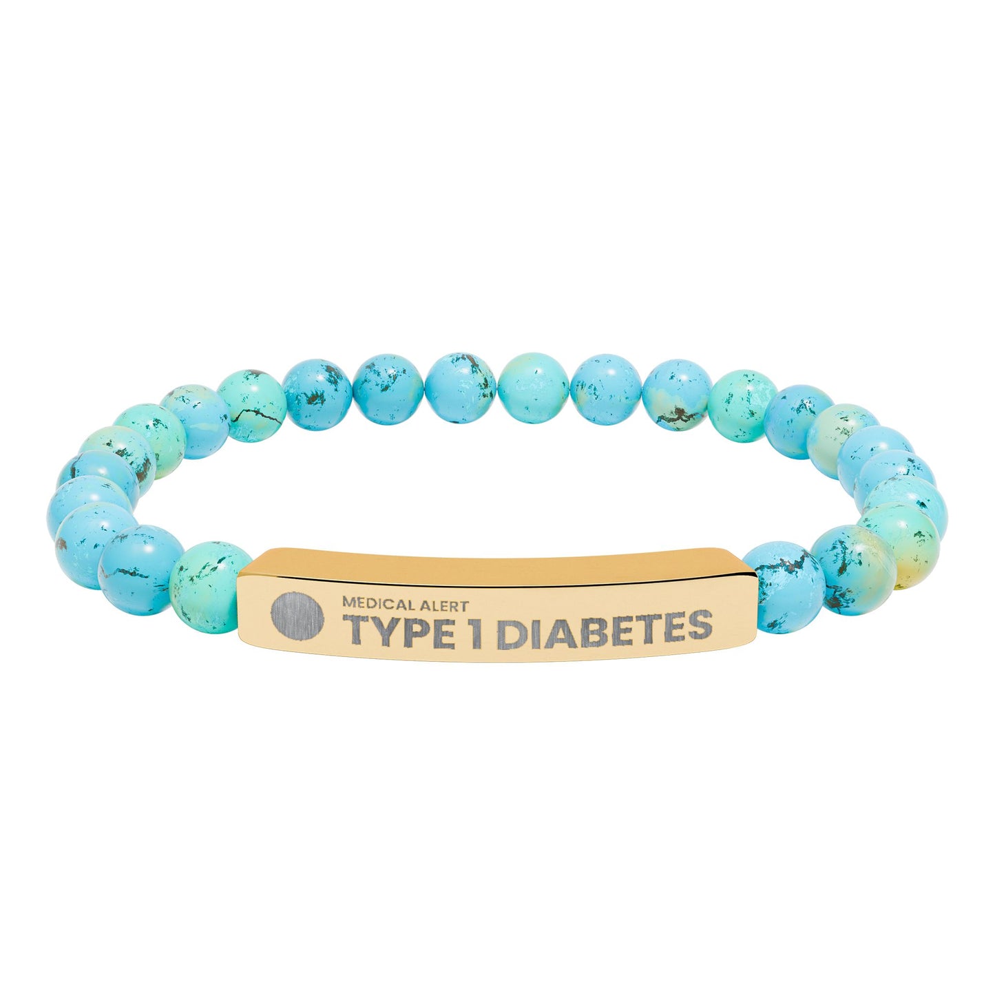 Type 1 Diabetes Engraved Stone Stretch Bar Bracelet | Medical ID Beaded Bracelet