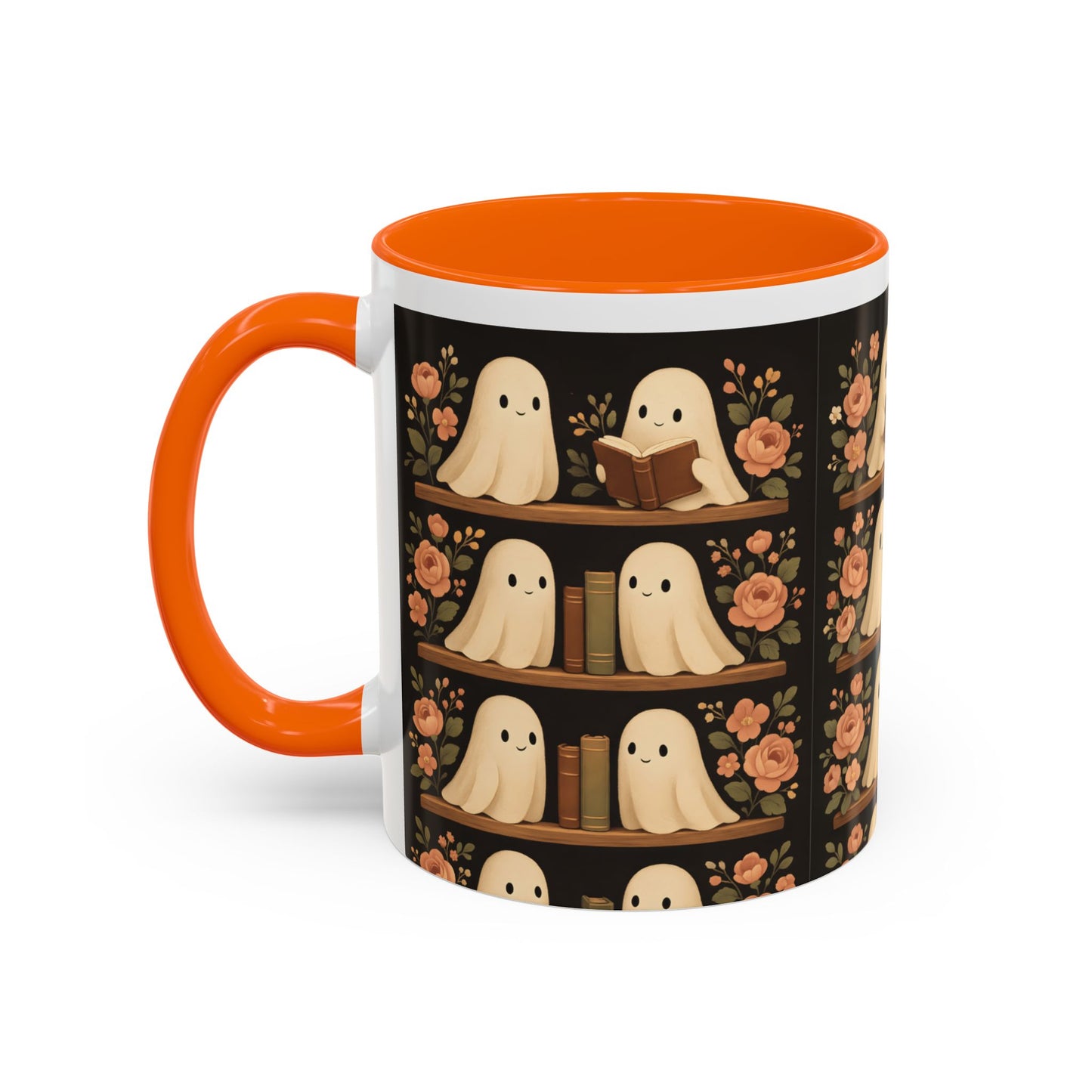 Ghostly Book Lovers Coffee Mug - Cute Halloween Gift, Floral Design, Cozy Home Decor, Perfect for Fall