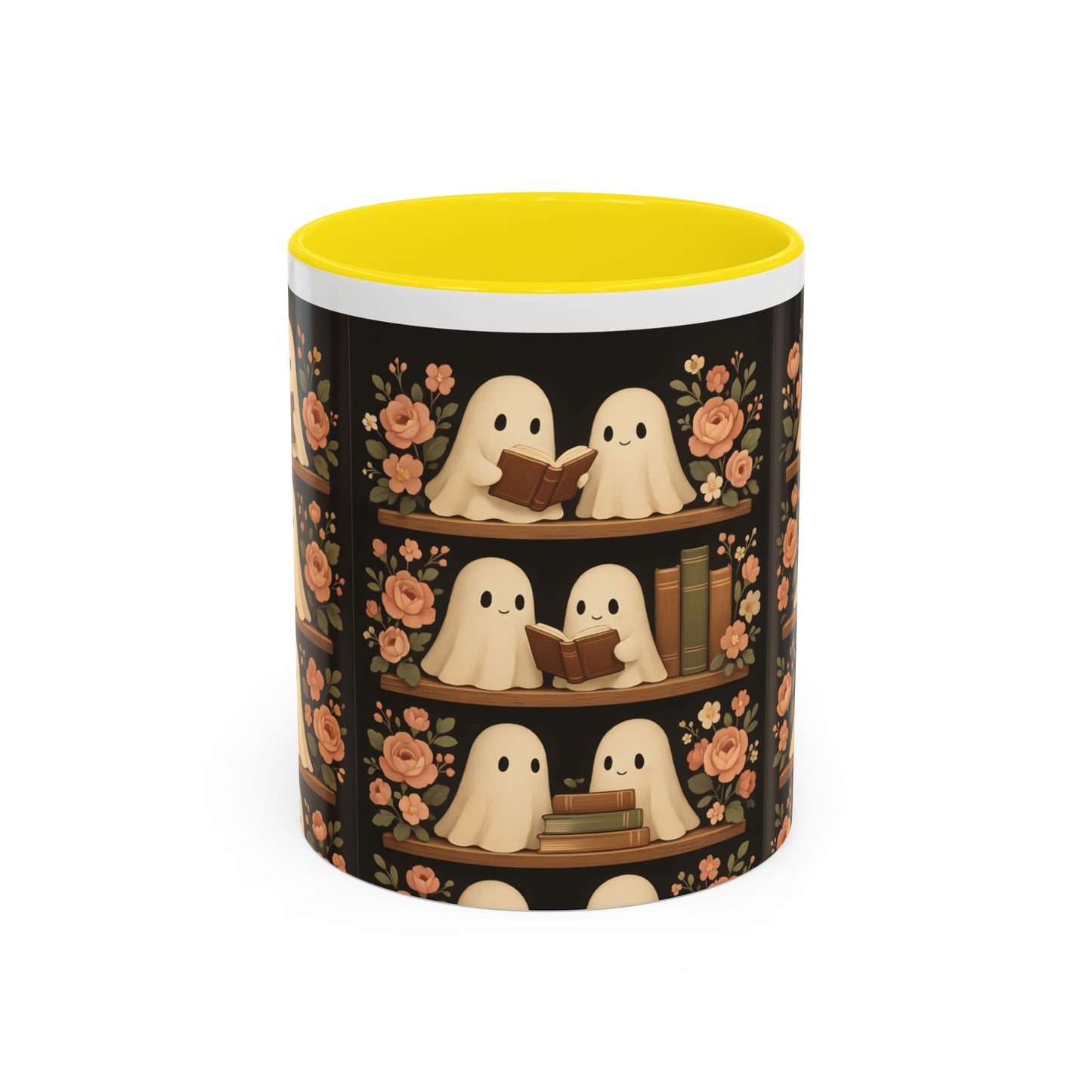 Ghostly Book Lovers Coffee Mug - Cute Halloween Gift, Floral Design, Cozy Home Decor, Perfect for Fall