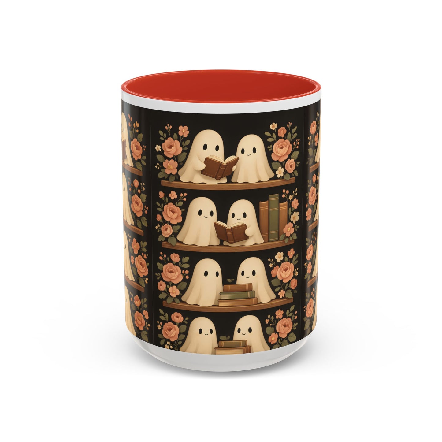 Ghostly Book Lovers Coffee Mug - Cute Halloween Gift, Floral Design, Cozy Home Decor, Perfect for Fall