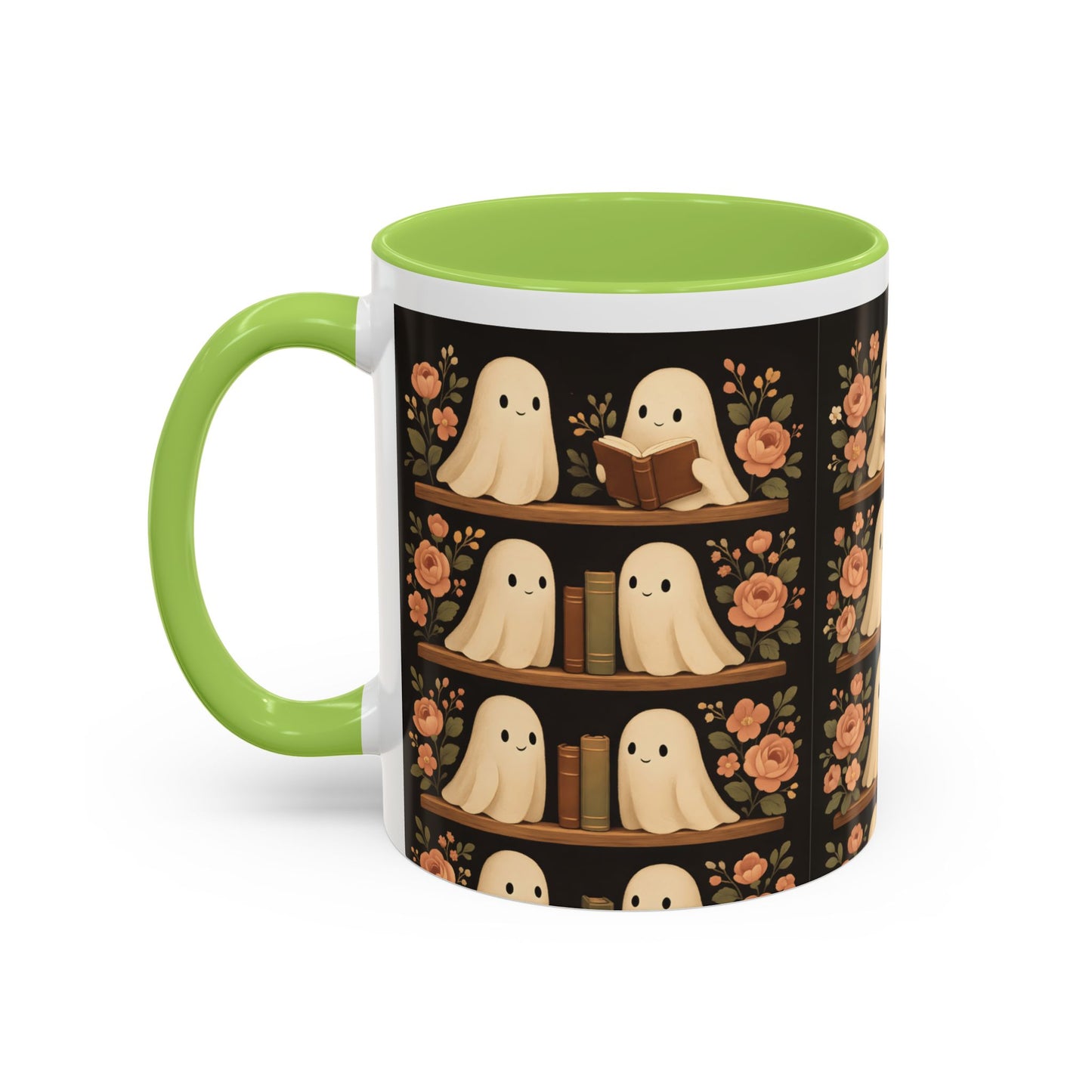 Ghostly Book Lovers Coffee Mug - Cute Halloween Gift, Floral Design, Cozy Home Decor, Perfect for Fall