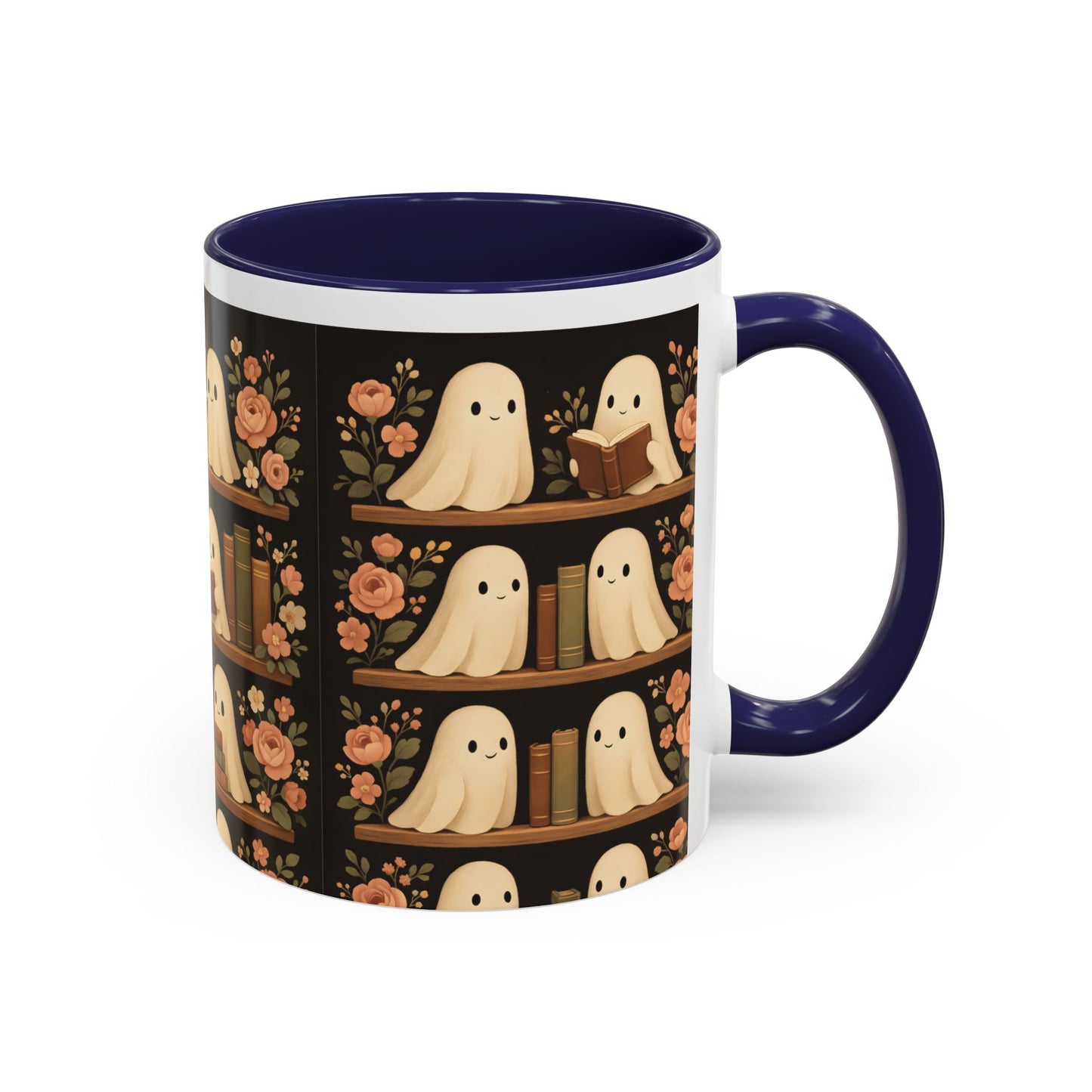 Ghostly Book Lovers Coffee Mug - Cute Halloween Gift, Floral Design, Cozy Home Decor, Perfect for Fall