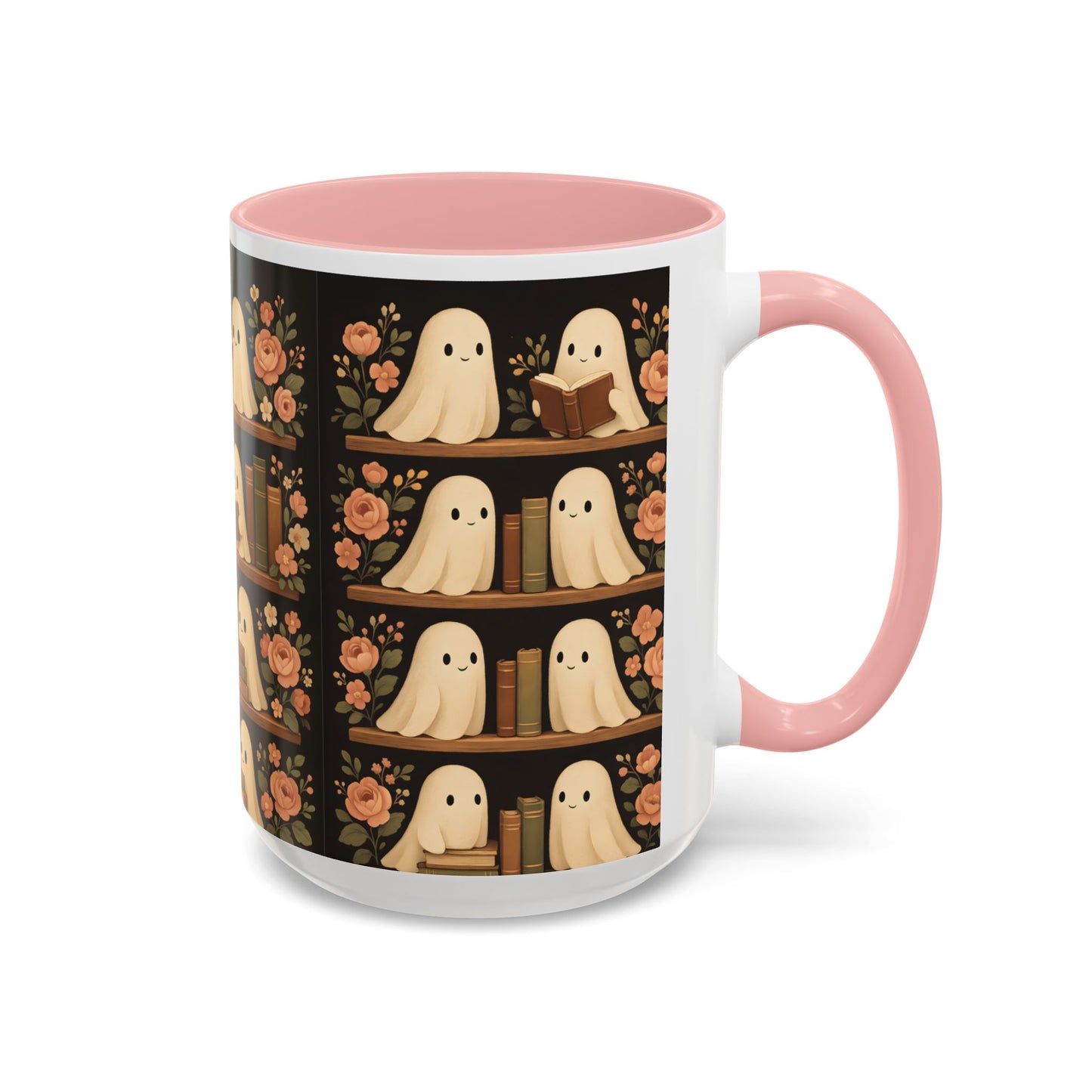 Ghostly Book Lovers Coffee Mug - Cute Halloween Gift, Floral Design, Cozy Home Decor, Perfect for Fall