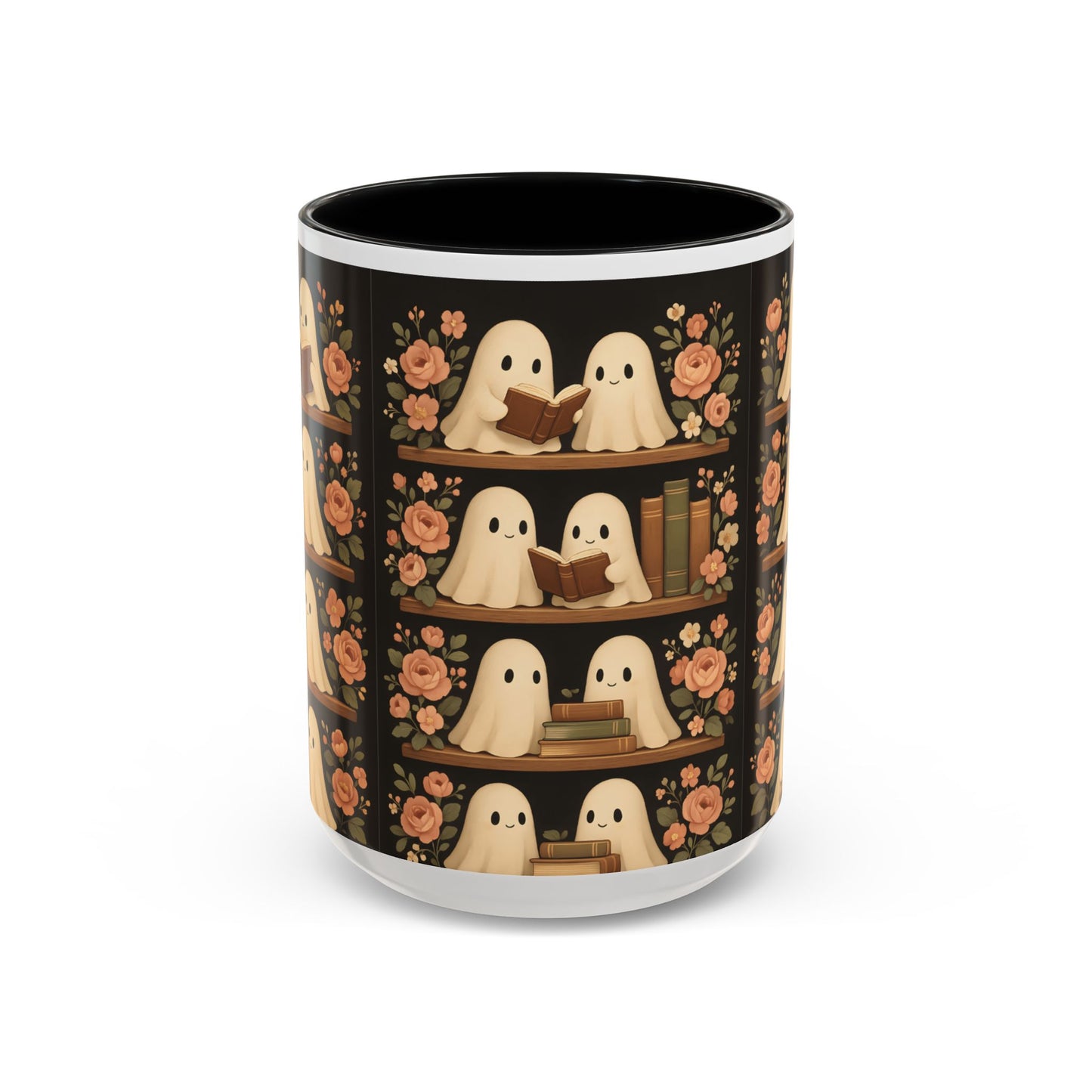 Ghostly Book Lovers Coffee Mug - Cute Halloween Gift, Floral Design, Cozy Home Decor, Perfect for Fall