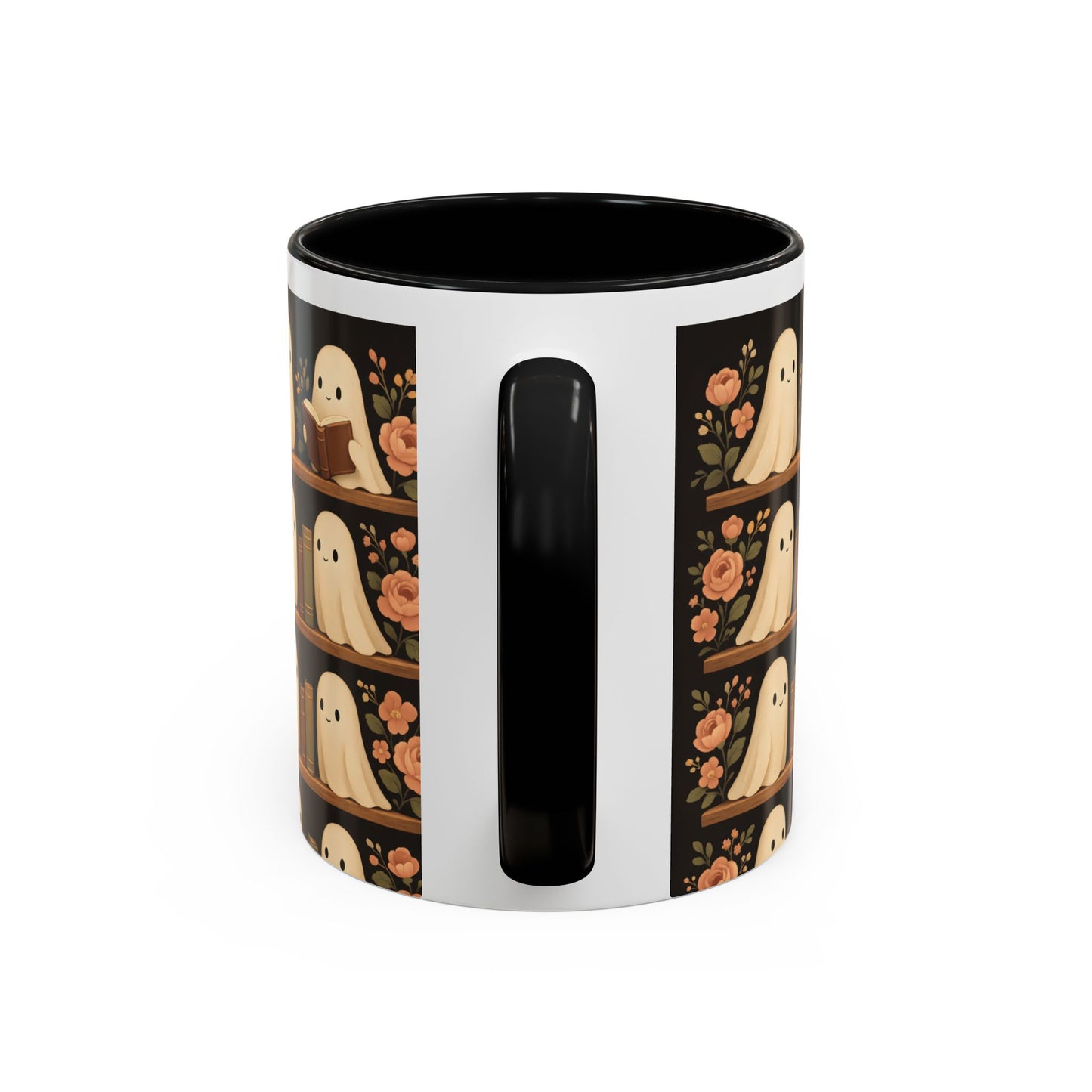 Ghostly Book Lovers Coffee Mug - Cute Halloween Gift, Floral Design, Cozy Home Decor, Perfect for Fall