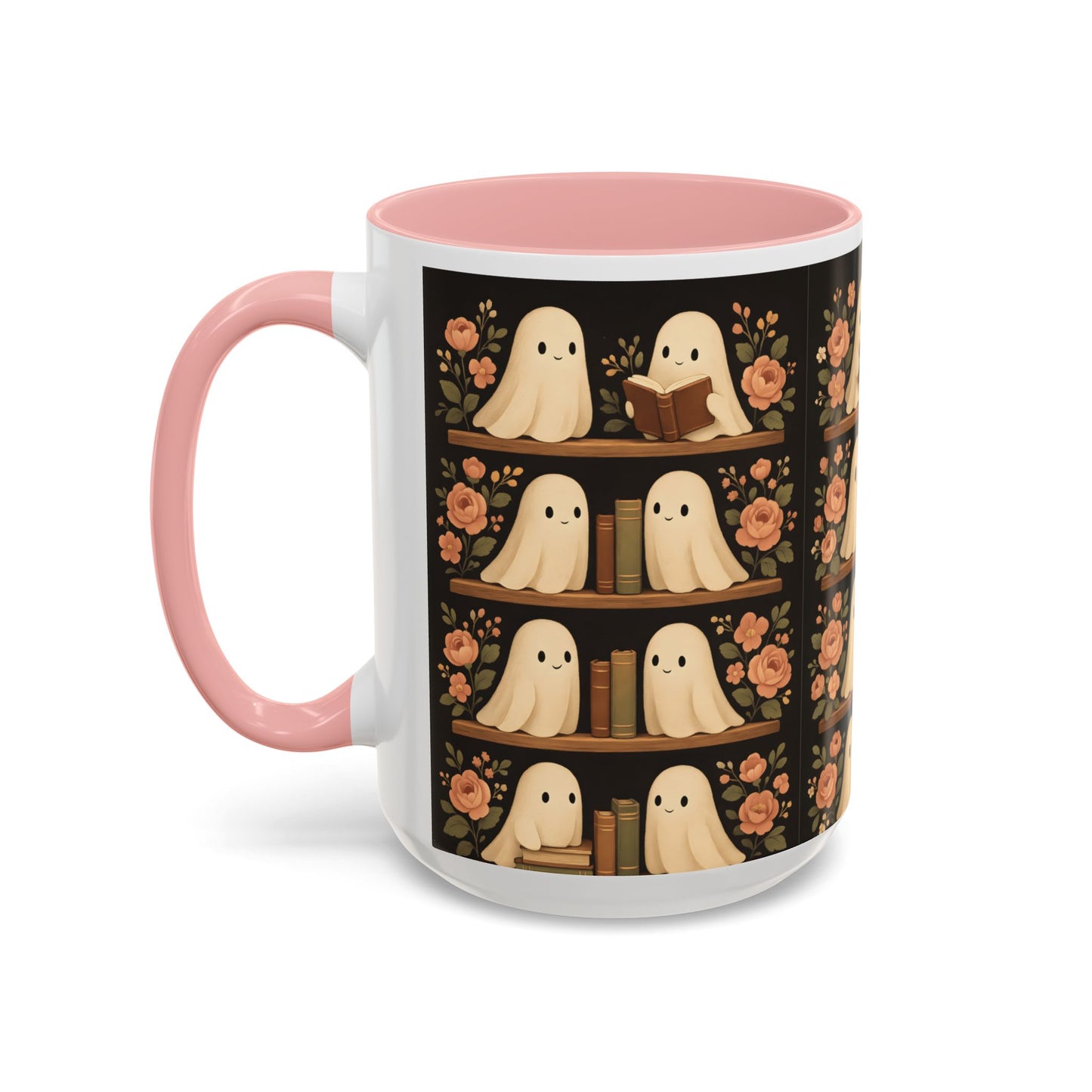 Ghostly Book Lovers Coffee Mug - Cute Halloween Gift, Floral Design, Cozy Home Decor, Perfect for Fall