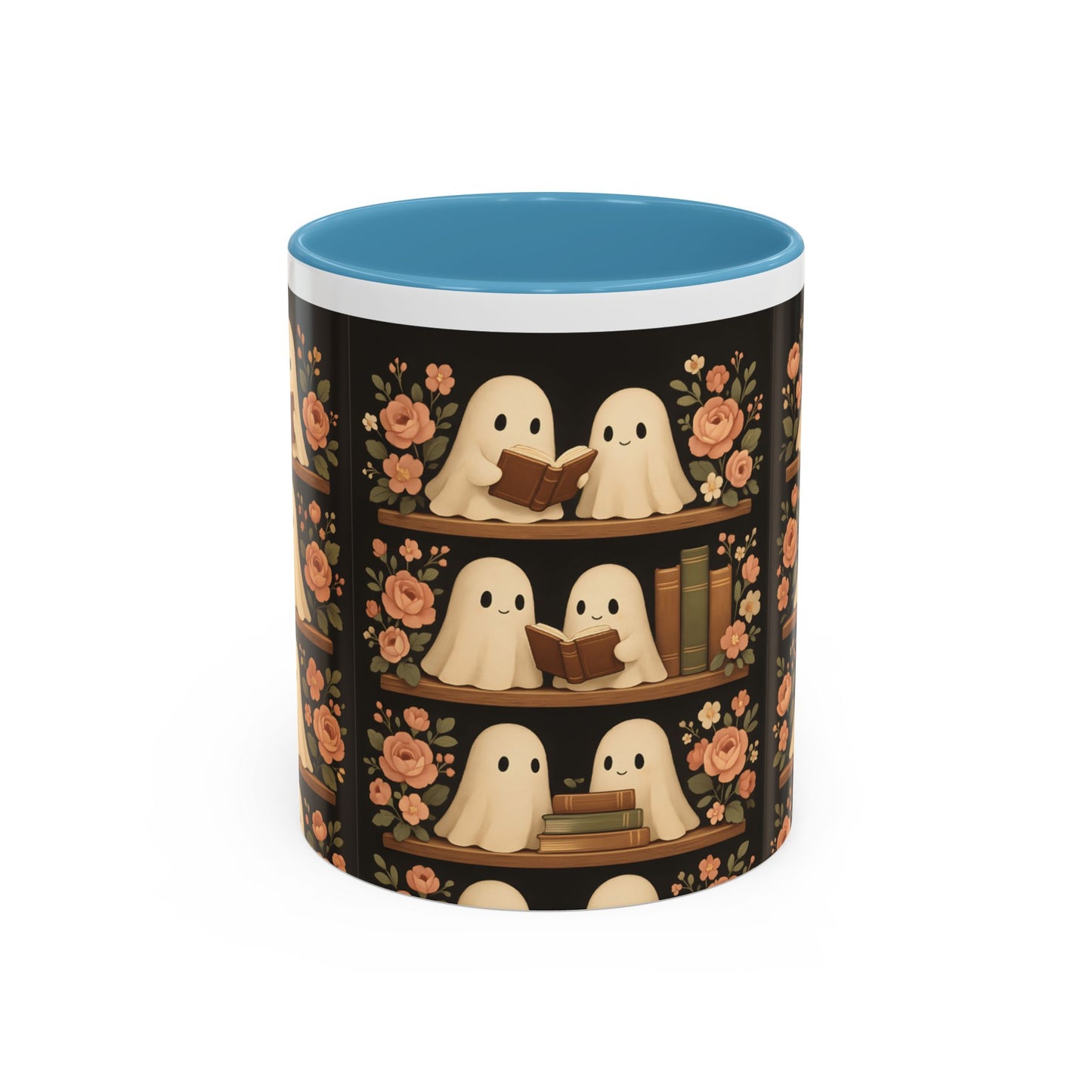 Ghostly Book Lovers Coffee Mug - Cute Halloween Gift, Floral Design, Cozy Home Decor, Perfect for Fall