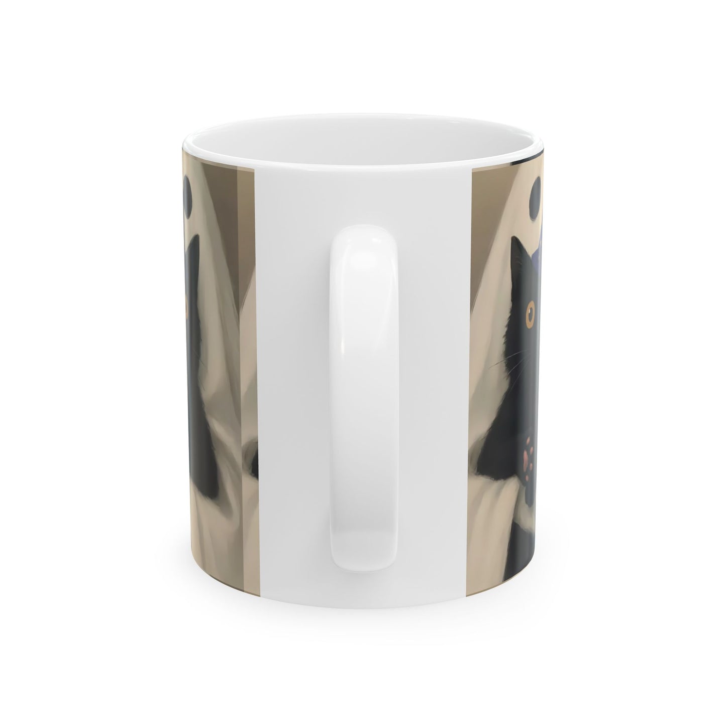 Spooky Cat Ghost Mug | Halloween Coffee Cup, Cute Black Cat Lover Gift, Fall Decor, 11oz & 15oz Ceramic, Double-Sided Print