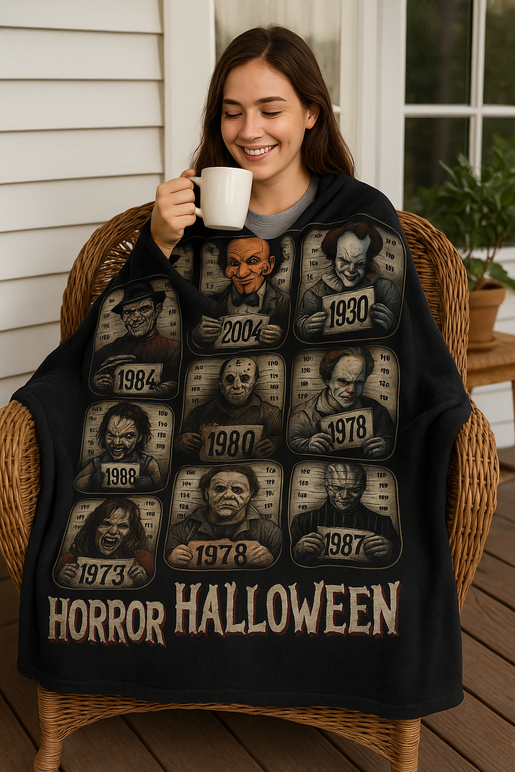 Horror Icons Arctic Fleece Blanket | Cozy Halloween Throw with Horror Movie Characters | Soft 315gsm Blanket Gift for Horror Fans