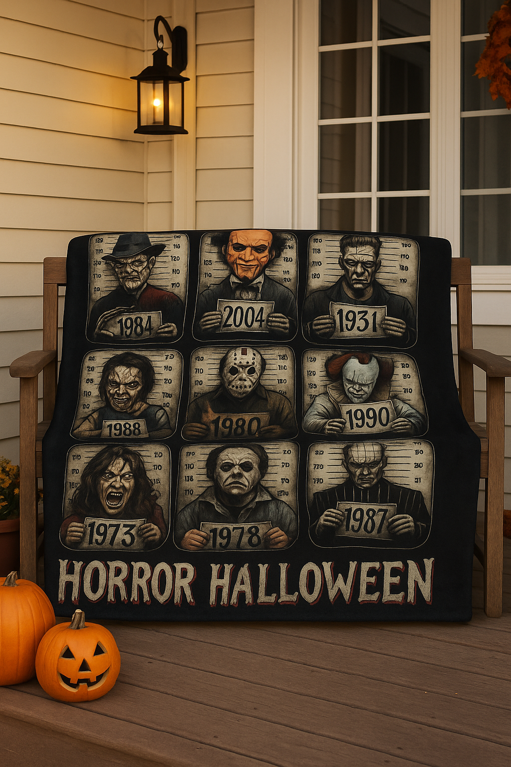 Horror Icons Arctic Fleece Blanket | Cozy Halloween Throw with Horror Movie Characters | Soft 315gsm Blanket Gift for Horror Fans