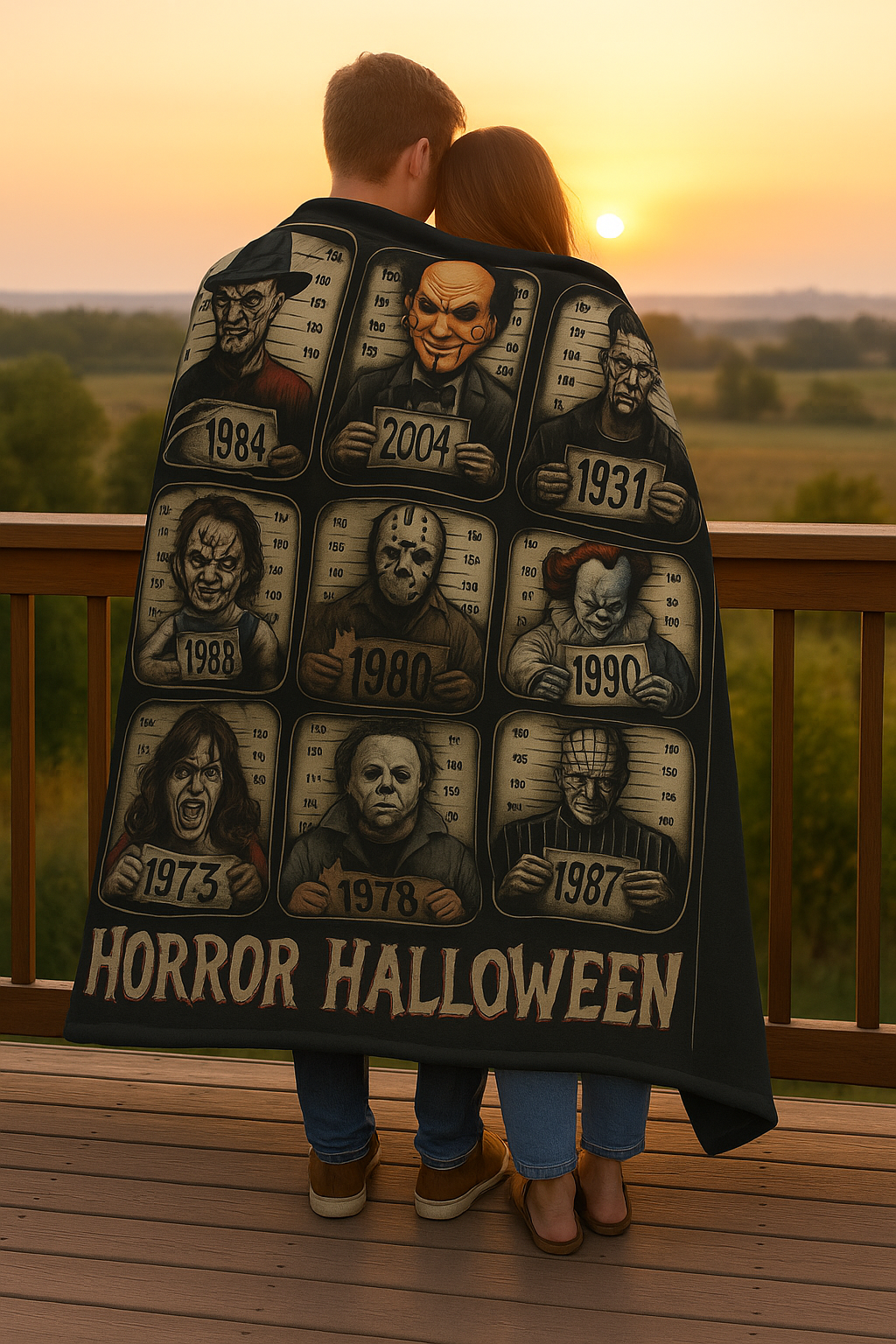 Horror Icons Arctic Fleece Blanket | Cozy Halloween Throw with Horror Movie Characters | Soft 315gsm Blanket Gift for Horror Fans