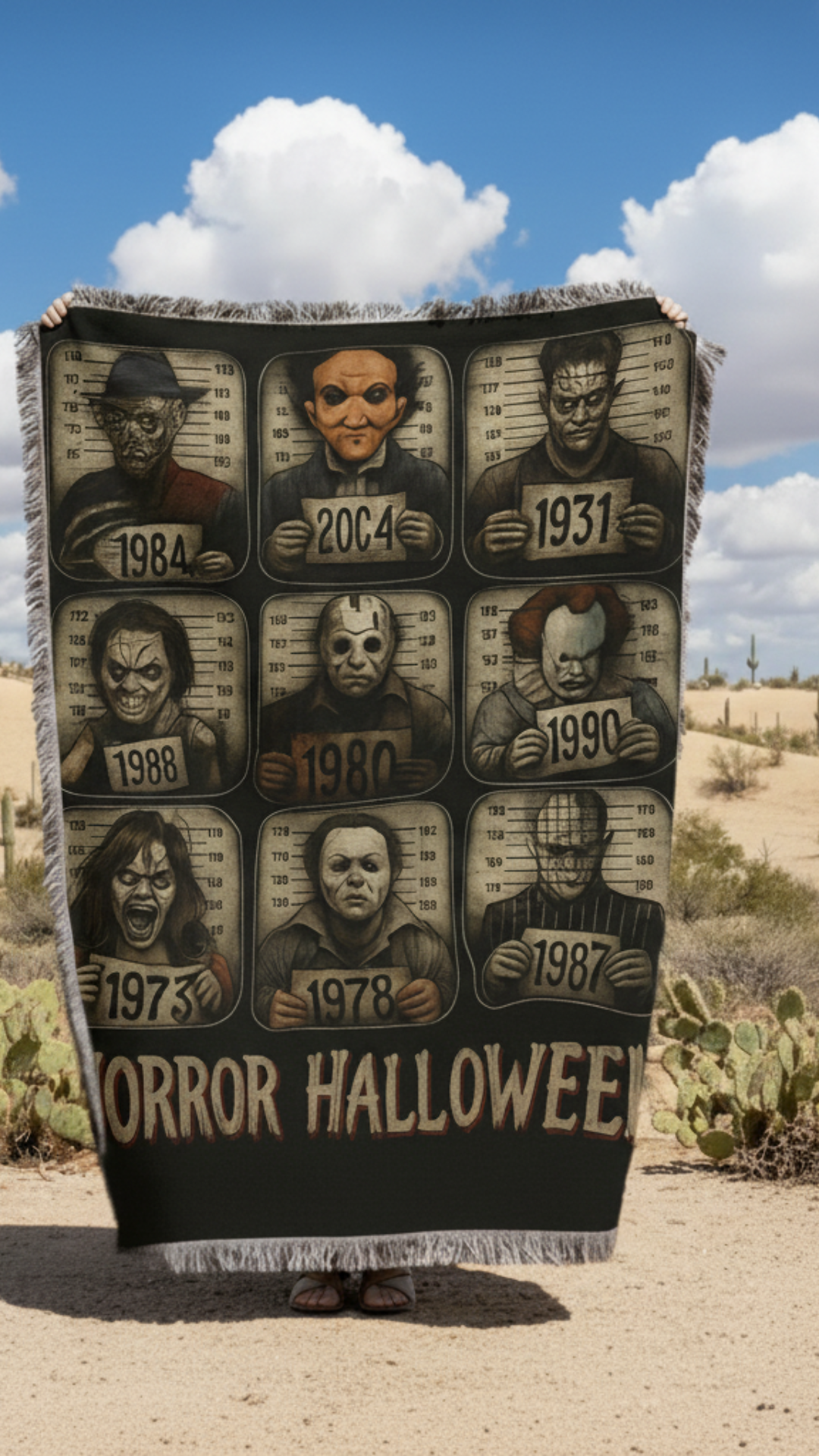 Horror Icons Arctic Fleece Blanket | Cozy Halloween Throw with Horror Movie Characters | Soft 315gsm Blanket Gift for Horror Fans