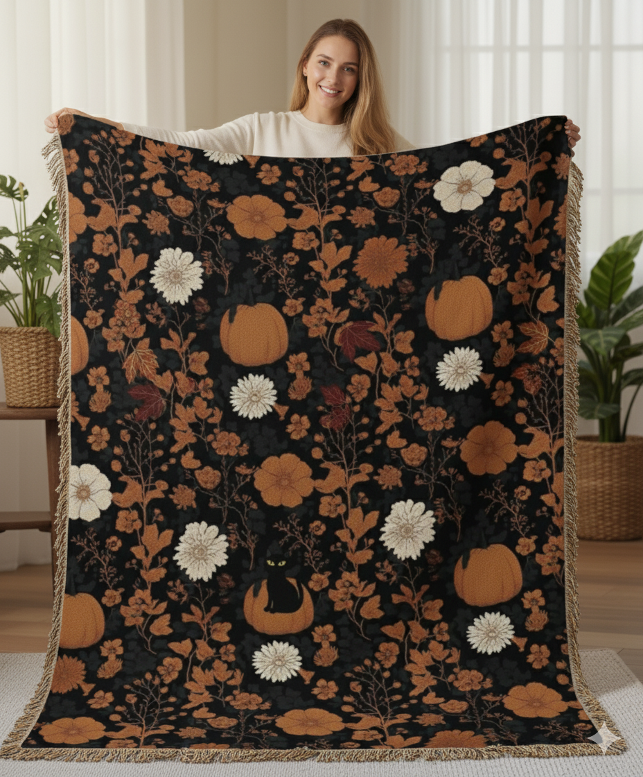 Cozy Floral Woven Blanket | Warm Throw for Home Decor, Gift for Her, Bohemian Style, Picnic Blanket, Cozy Home Essentials