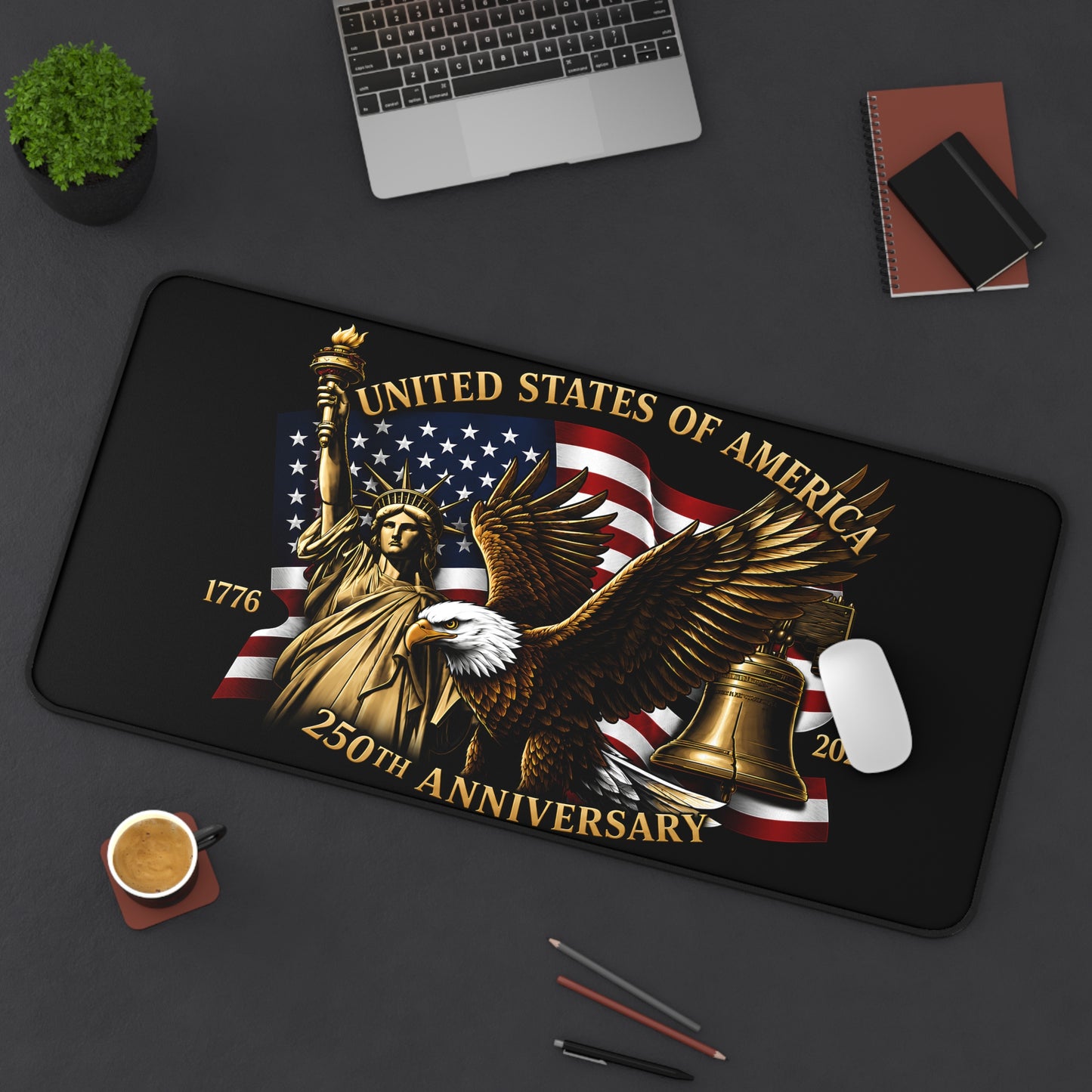 United States 250th Anniversary Eagle Statue of Liberty Desk Mat | Flag Liberty Bell
