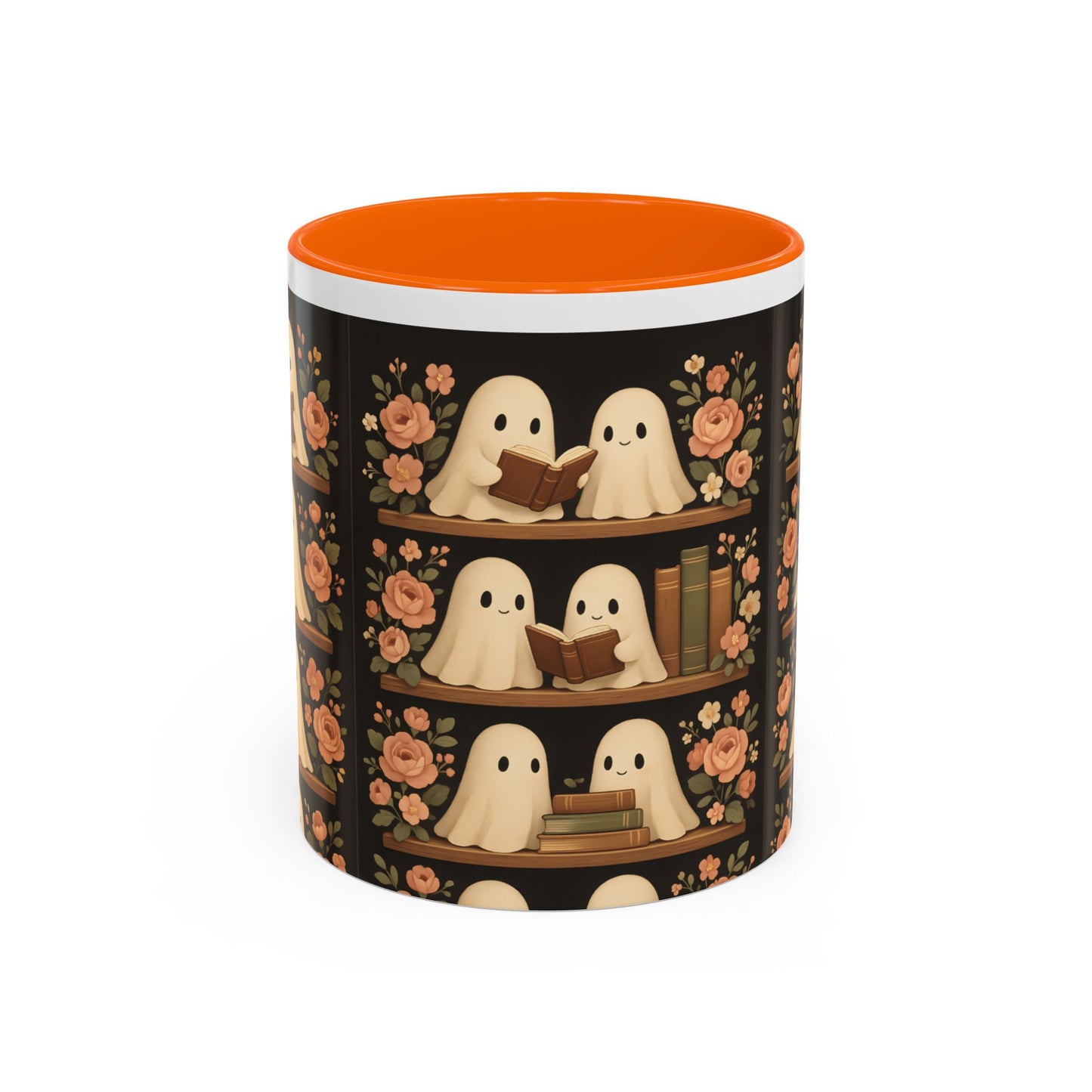 Ghostly Book Lovers Coffee Mug - Cute Halloween Gift, Floral Design, Cozy Home Decor, Perfect for Fall