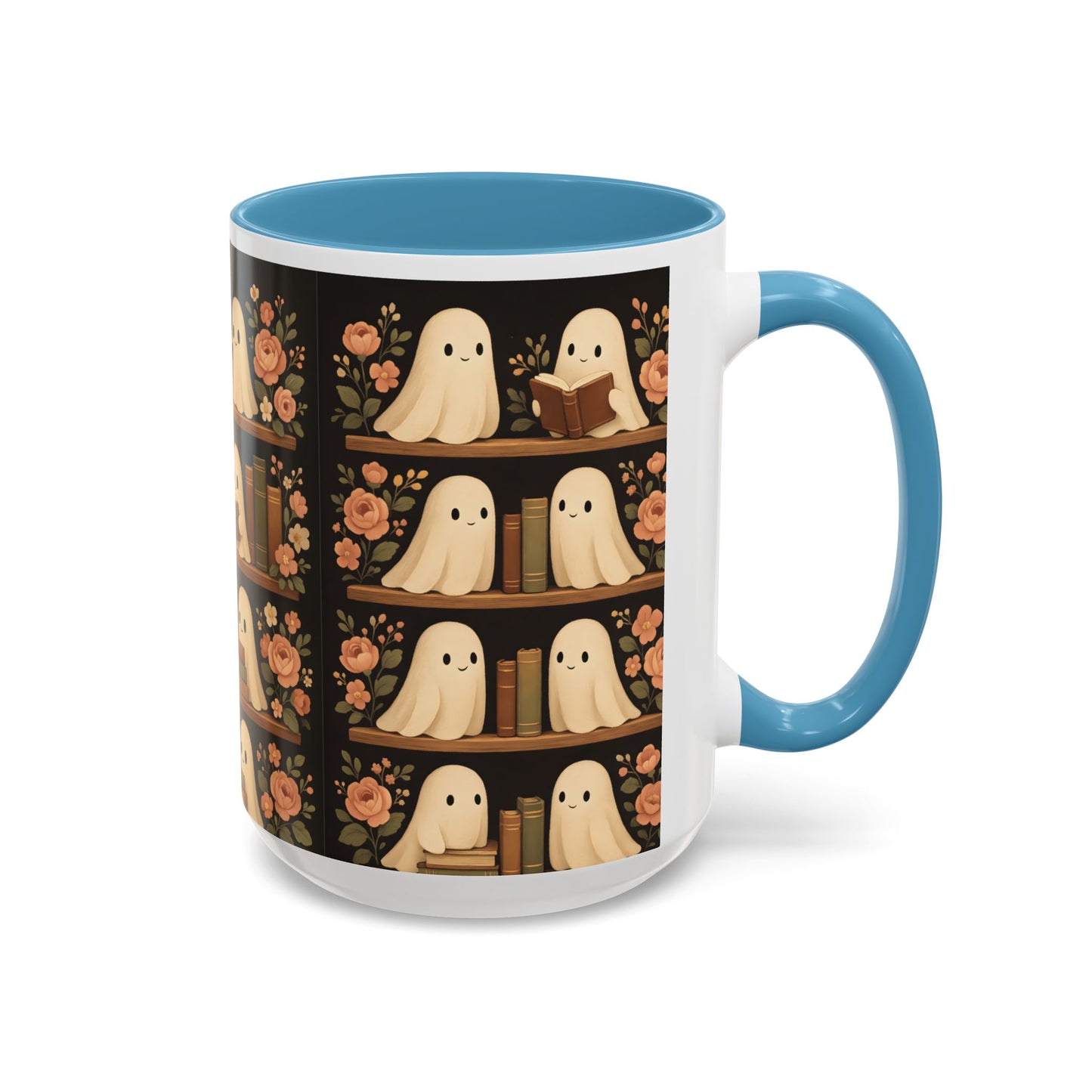 Ghostly Book Lovers Coffee Mug - Cute Halloween Gift, Floral Design, Cozy Home Decor, Perfect for Fall