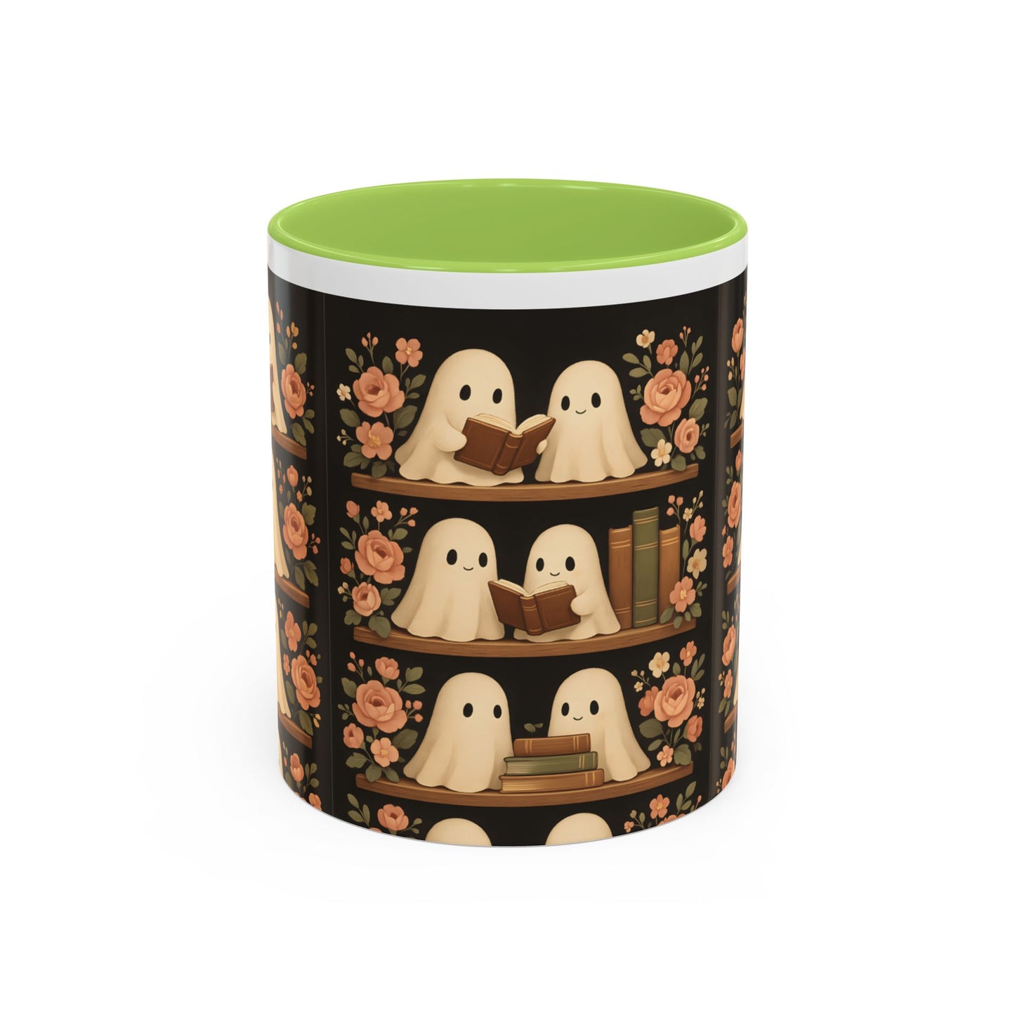 Ghostly Book Lovers Coffee Mug - Cute Halloween Gift, Floral Design, Cozy Home Decor, Perfect for Fall
