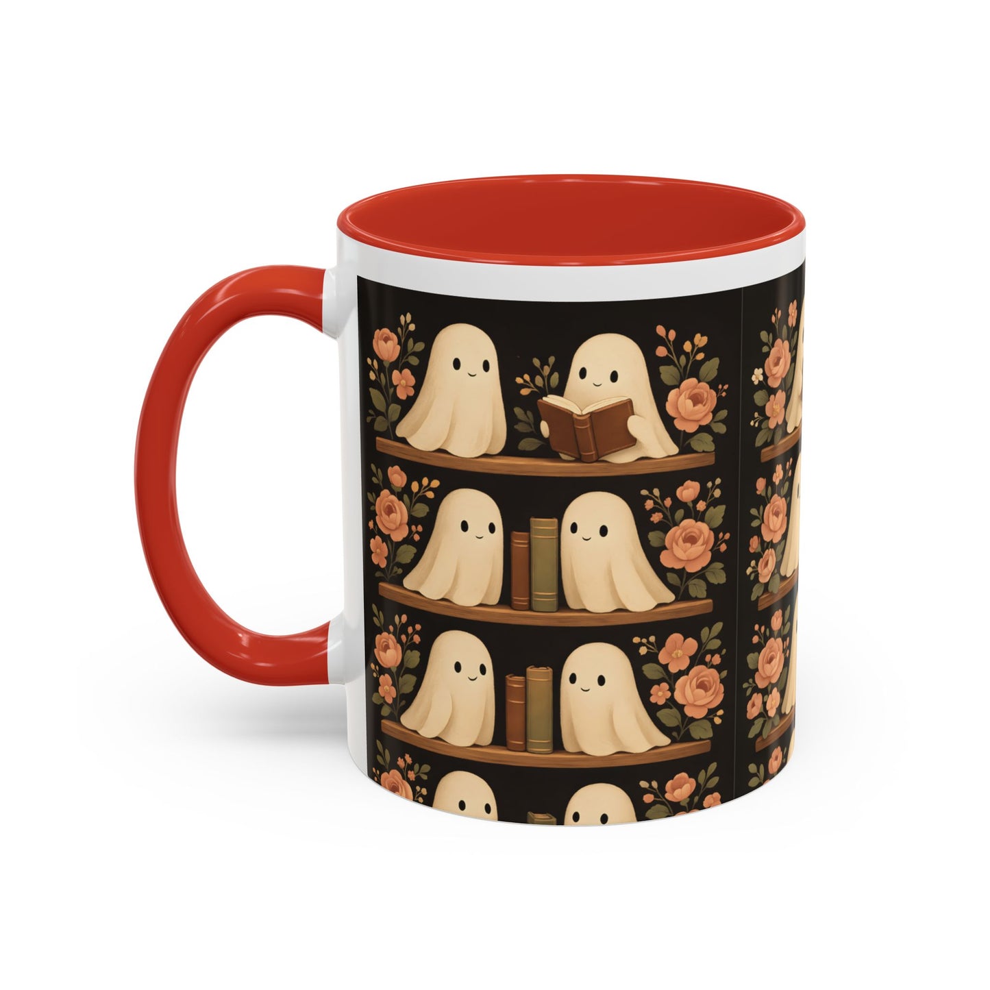 Ghostly Book Lovers Coffee Mug - Cute Halloween Gift, Floral Design, Cozy Home Decor, Perfect for Fall