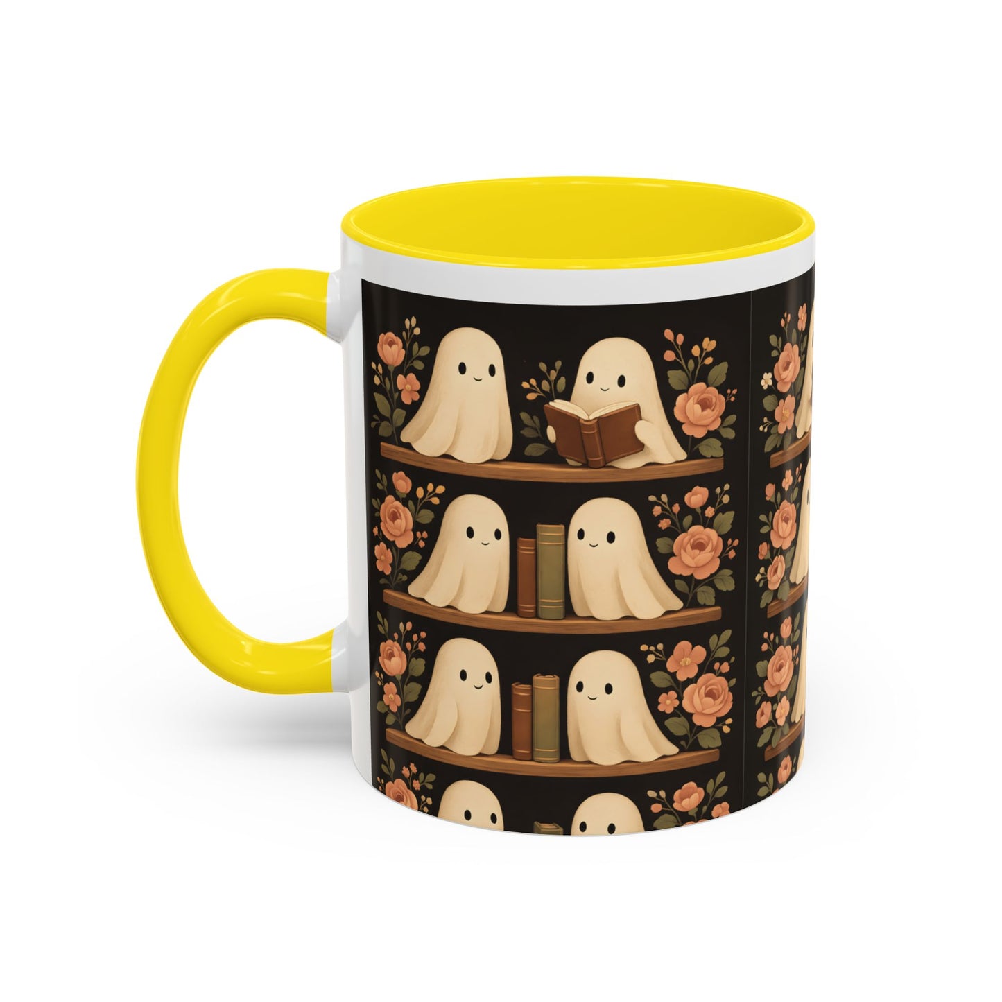 Ghostly Book Lovers Coffee Mug - Cute Halloween Gift, Floral Design, Cozy Home Decor, Perfect for Fall
