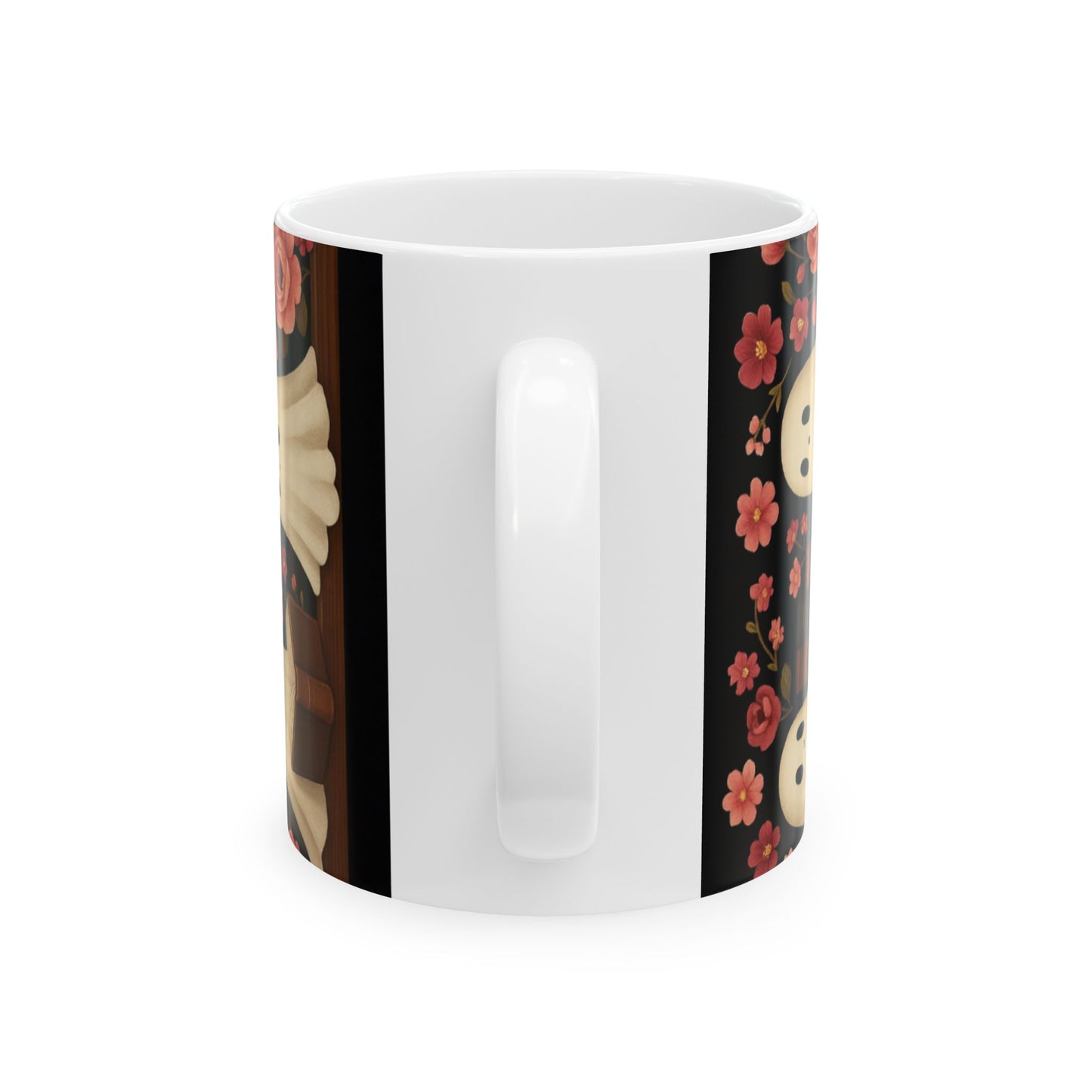 Spooky Ghosts Floral Ceramic Mug | Cute Coffee Cup for Halloween, Book Lovers, Gifts, Home Decor