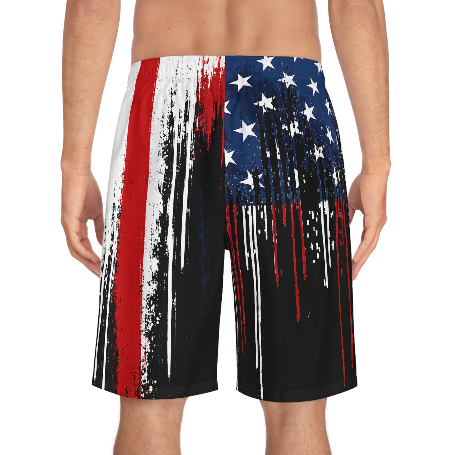 American Flag Grunge Board Shorts — Patriotic Men's Swim Trunks