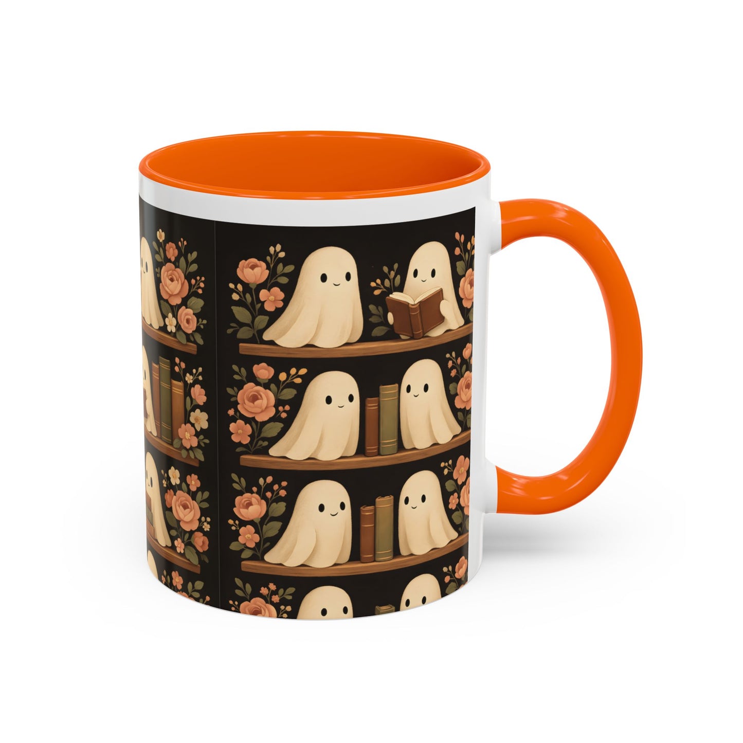 Ghostly Book Lovers Coffee Mug - Cute Halloween Gift, Floral Design, Cozy Home Decor, Perfect for Fall