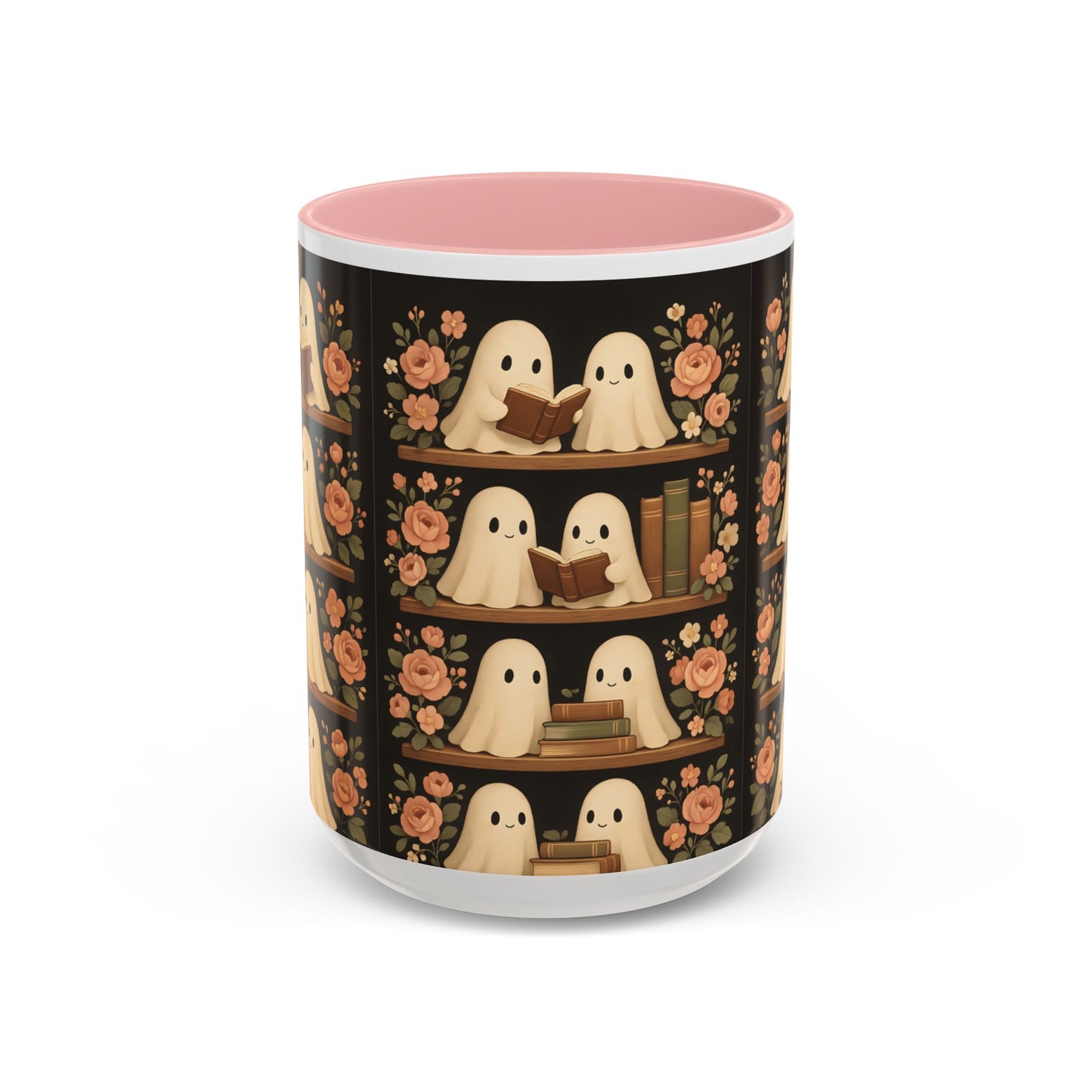 Ghostly Book Lovers Coffee Mug - Cute Halloween Gift, Floral Design, Cozy Home Decor, Perfect for Fall