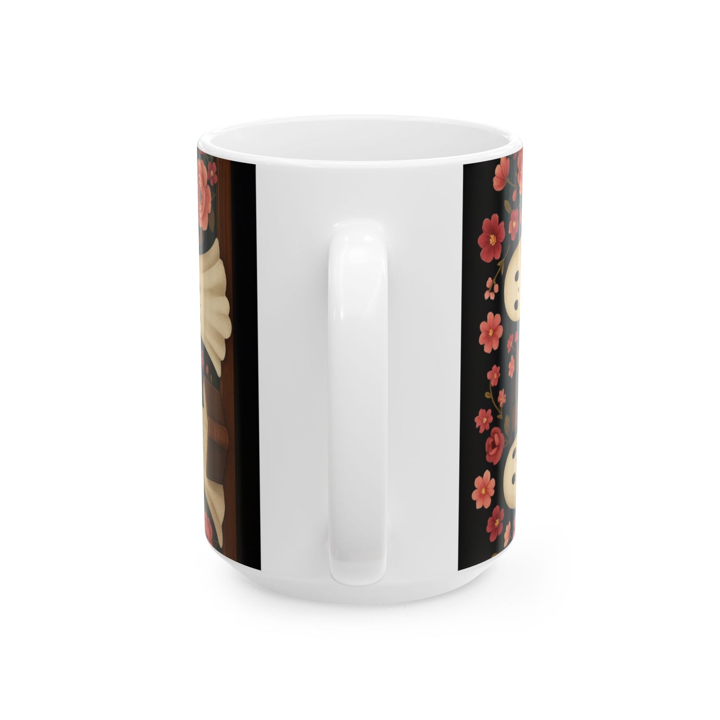 Spooky Ghosts Floral Ceramic Mug | Cute Coffee Cup for Halloween, Book Lovers, Gifts, Home Decor
