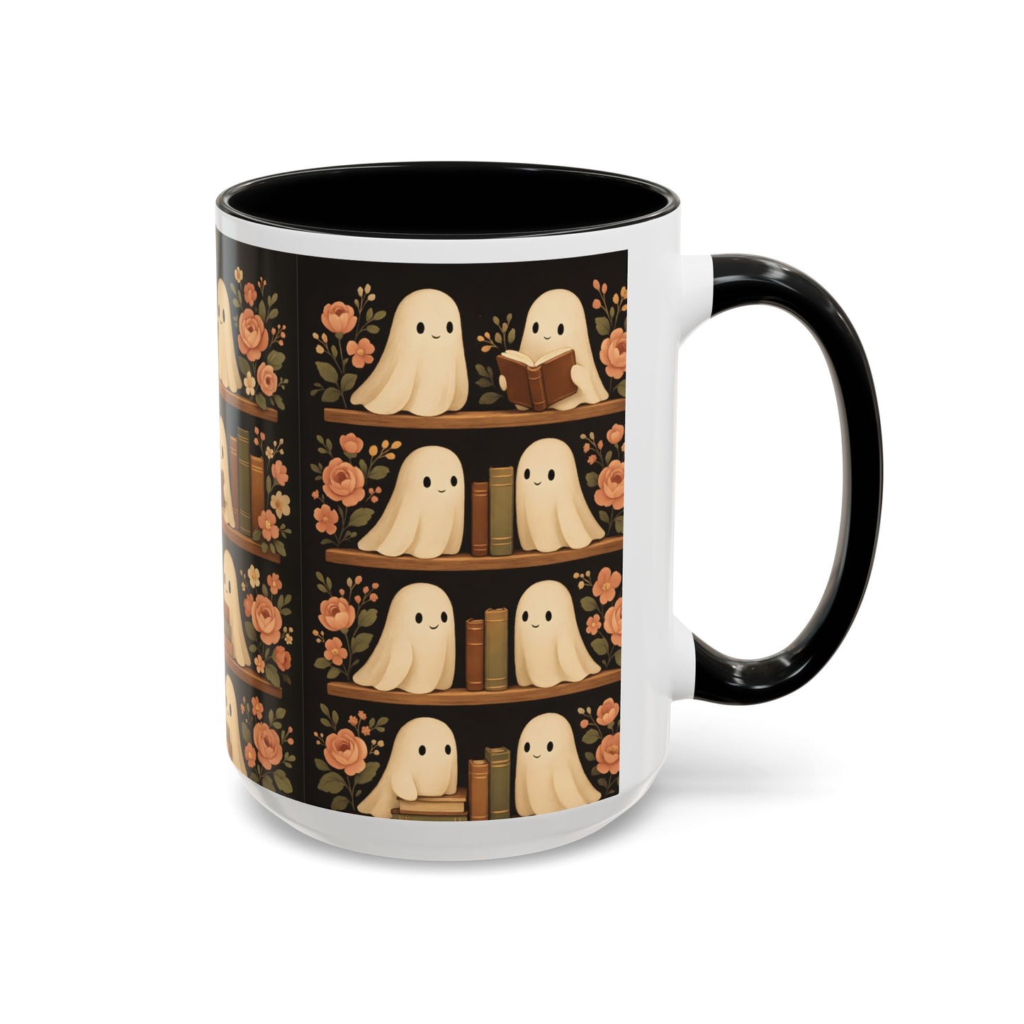 Ghostly Book Lovers Coffee Mug - Cute Halloween Gift, Floral Design, Cozy Home Decor, Perfect for Fall