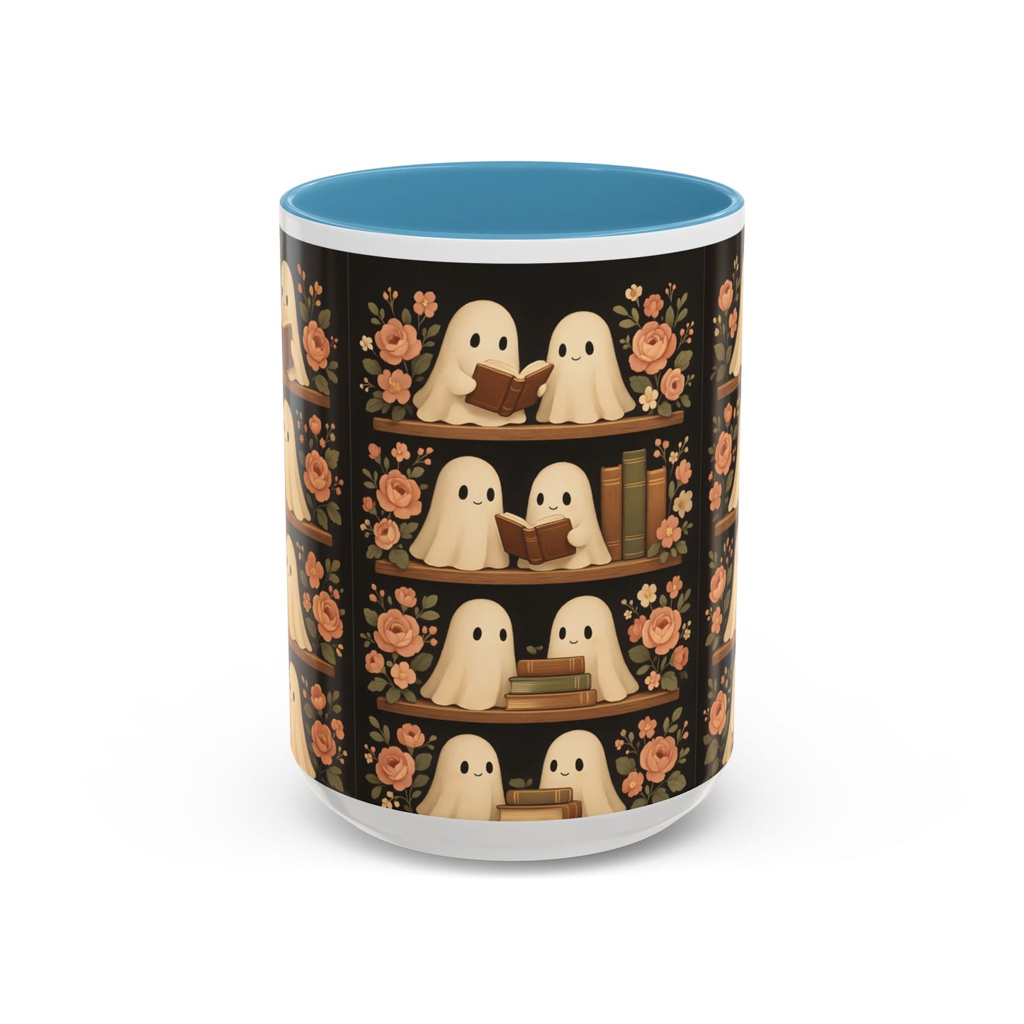 Ghostly Book Lovers Coffee Mug - Cute Halloween Gift, Floral Design, Cozy Home Decor, Perfect for Fall