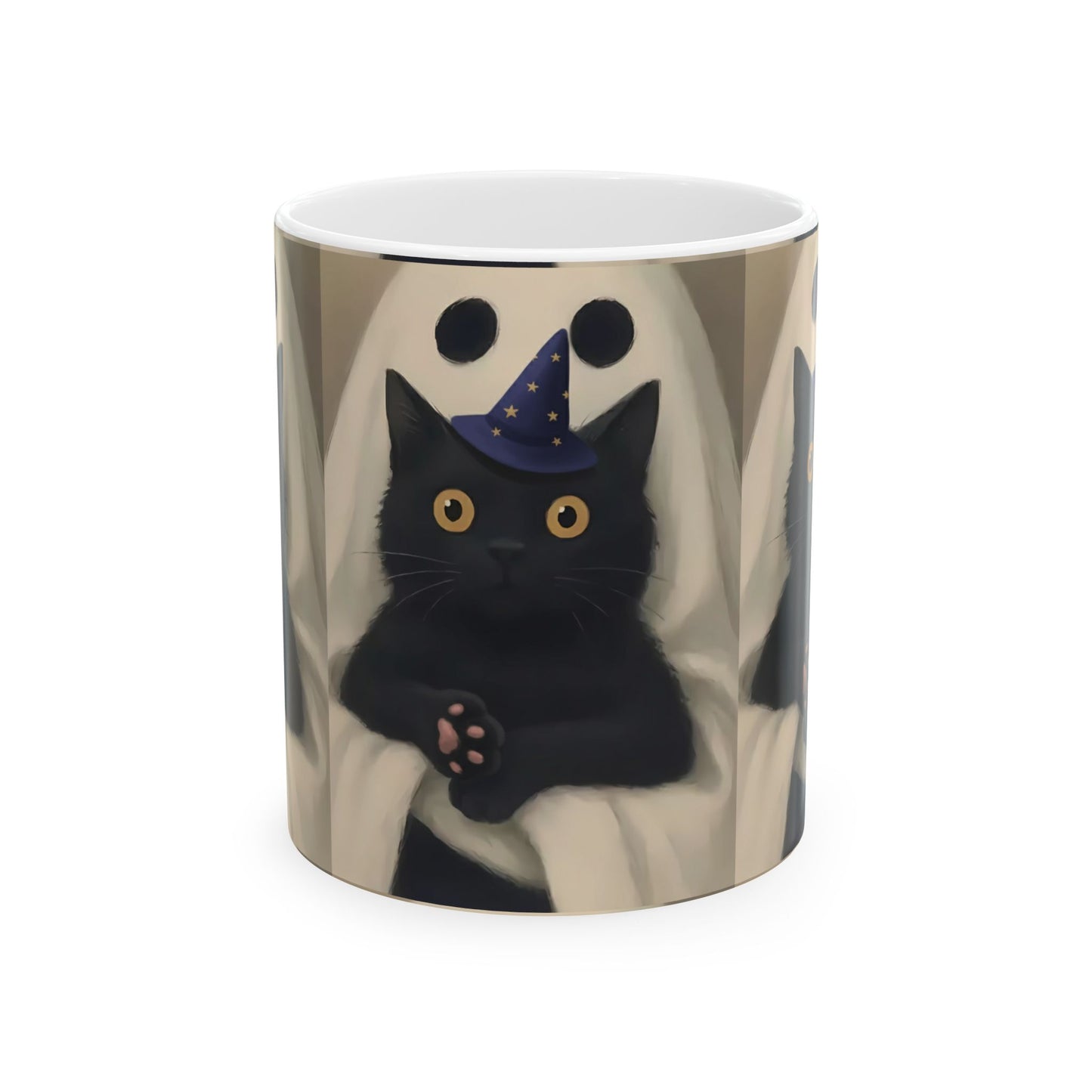 Spooky Cat Ghost Mug | Halloween Coffee Cup, Cute Black Cat Lover Gift, Fall Decor, 11oz & 15oz Ceramic, Double-Sided Print