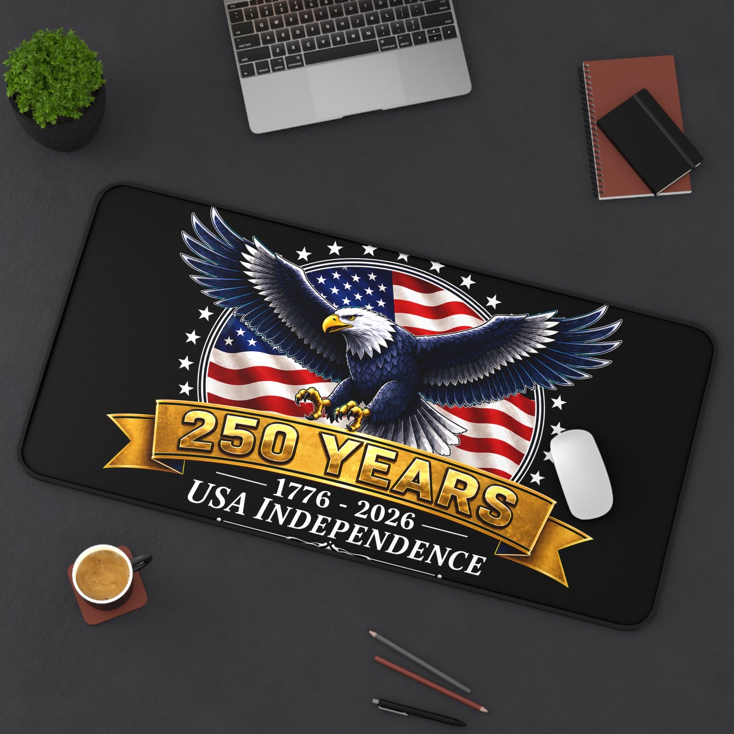 250 Years USA Independence Desk Mat | Bald Eagle American Flag 1776-2026