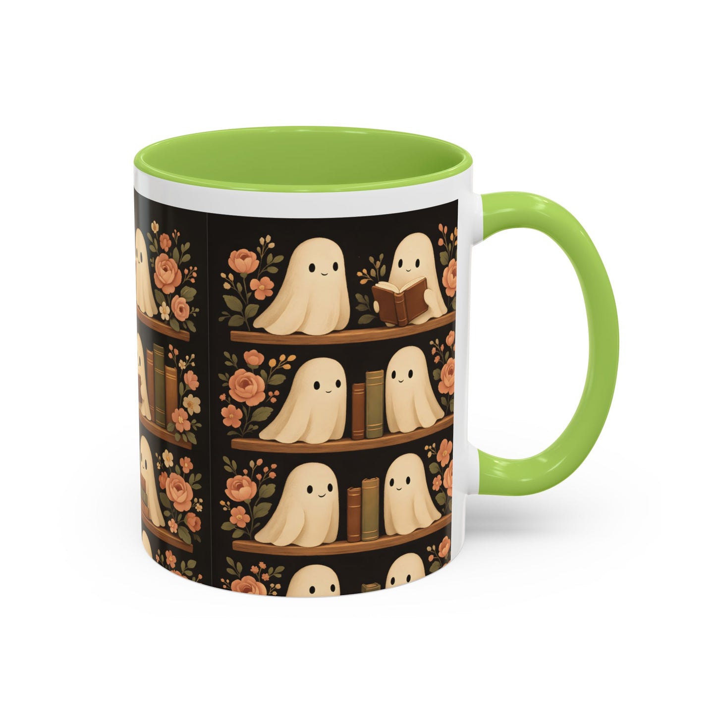 Ghostly Book Lovers Coffee Mug - Cute Halloween Gift, Floral Design, Cozy Home Decor, Perfect for Fall