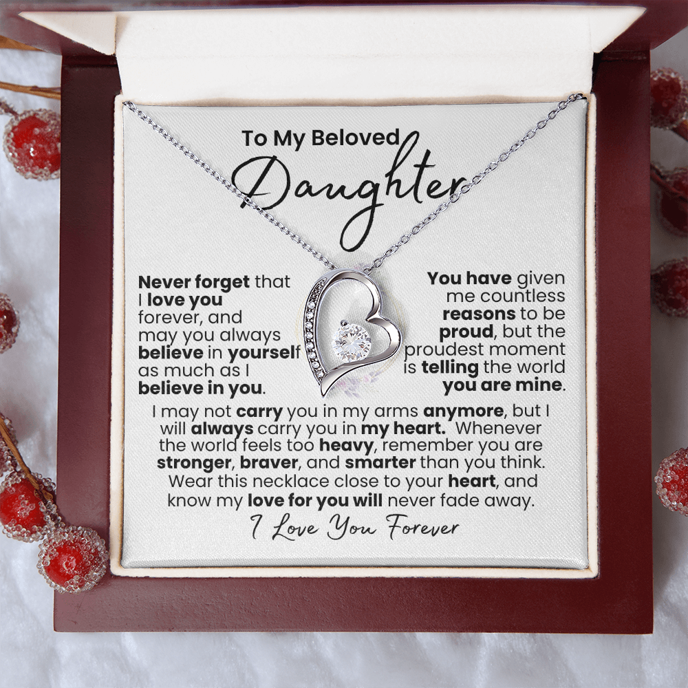 “Always In My Heart” Daughter Necklace — Forever Love Pendant (Gold/White Gold)