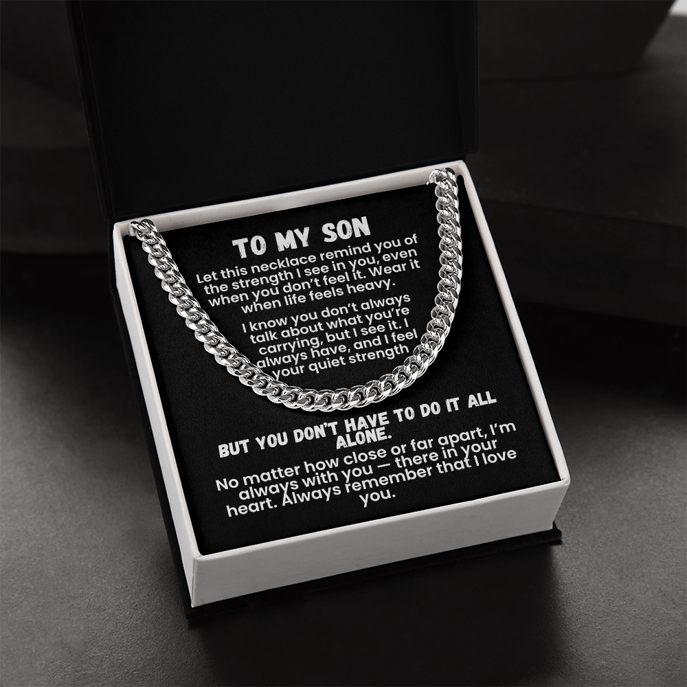 To My Son — Storm-Proof Cuban Link (“I AM THE STORM”) |  Stainless or 14K Gold, Adjustable 18–22”, 5 mm, Message Card, Gift Box Included