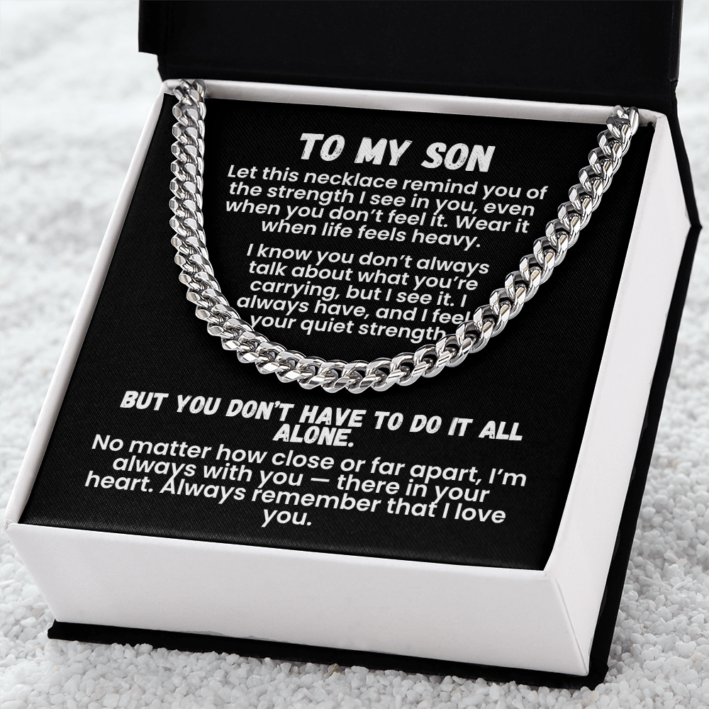 To My Son — Storm-Proof Cuban Link (“I AM THE STORM”) |  Stainless or 14K Gold, Adjustable 18–22”, 5 mm, Message Card, Gift Box Included