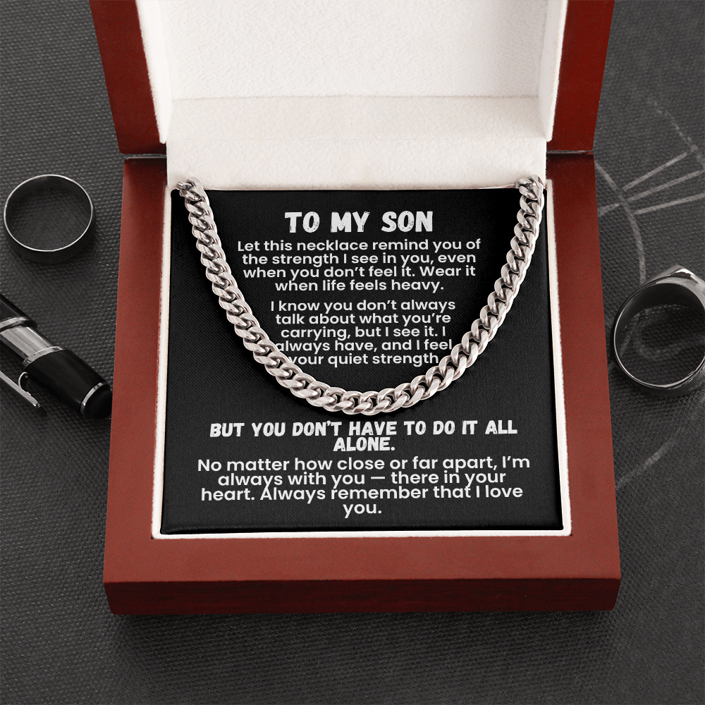 To My Son — Storm-Proof Cuban Link (“I AM THE STORM”) |  Stainless or 14K Gold, Adjustable 18–22”, 5 mm, Message Card, Gift Box Included