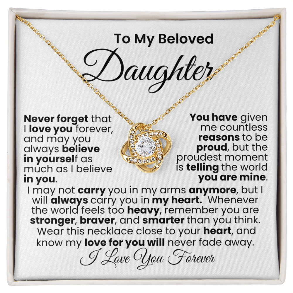 To My Beautiful Daughter™ — Love Knot Necklace, 14k White, 18k Gold Finish