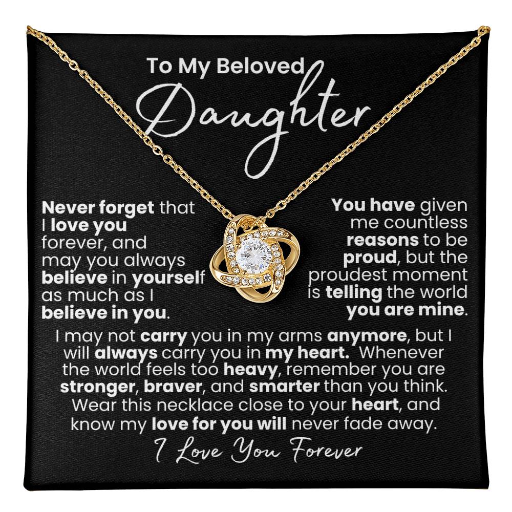 Never-Fading Love: Daughter Heart Necklace — Knot Love Necklace, 14k White Gold Finish