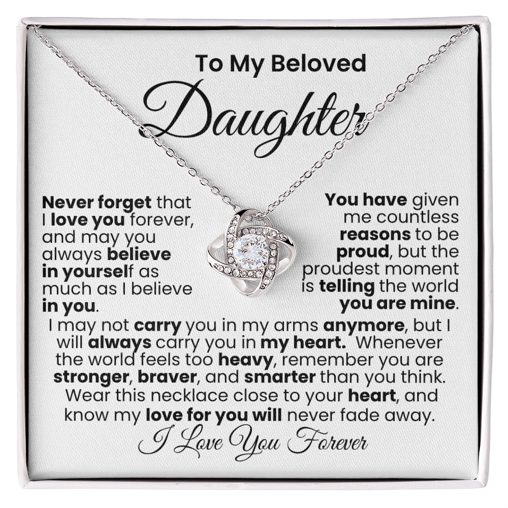 To My Beautiful Daughter™ — Love Knot Necklace, 14k White, 18k Gold Finish