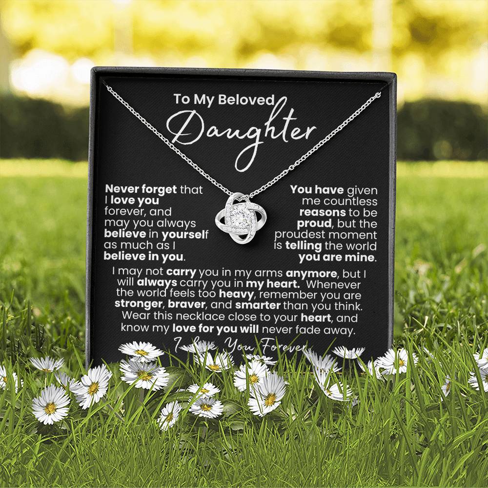 Never-Fading Love: Daughter Heart Necklace — Knot Love Necklace, 14k White Gold Finish