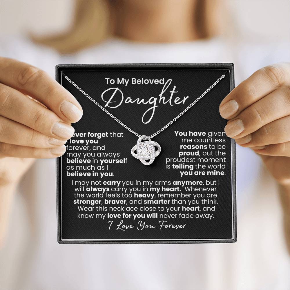 Never-Fading Love: Daughter Heart Necklace — Knot Love Necklace, 14k White Gold Finish