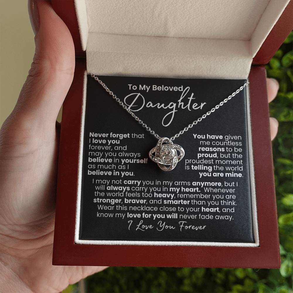 Never-Fading Love: Daughter Heart Necklace — Knot Love Necklace, 14k White Gold Finish
