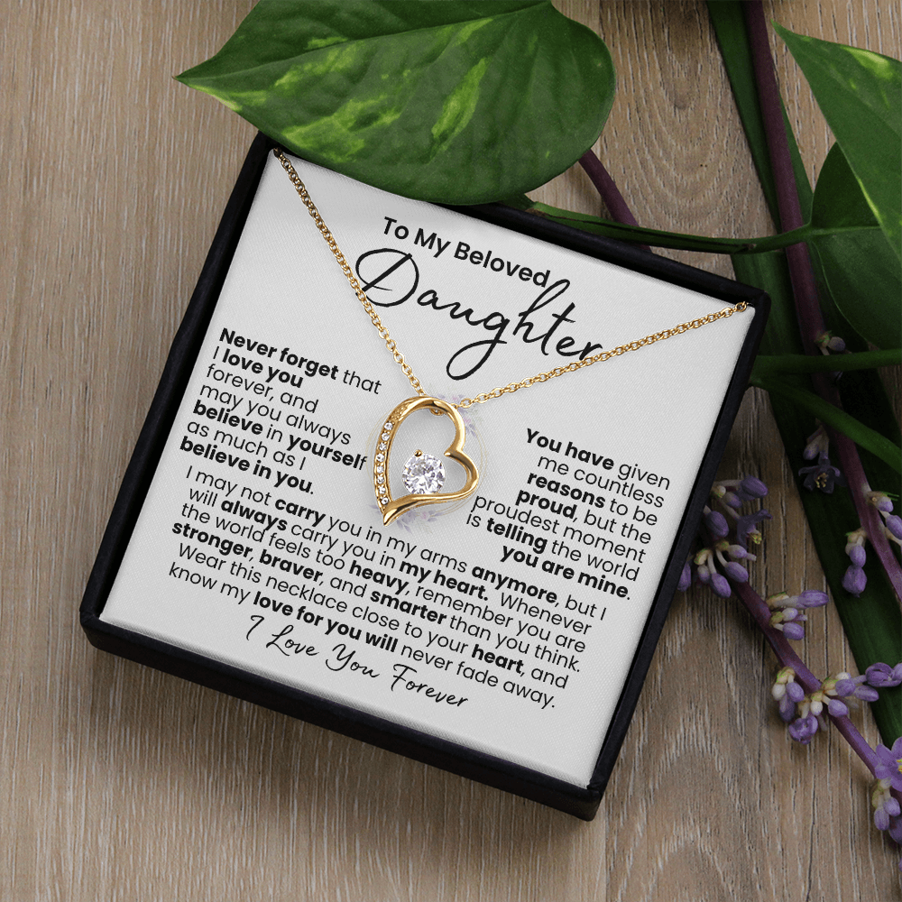 “Always In My Heart” Daughter Necklace — Forever Love Pendant (Gold/White Gold)