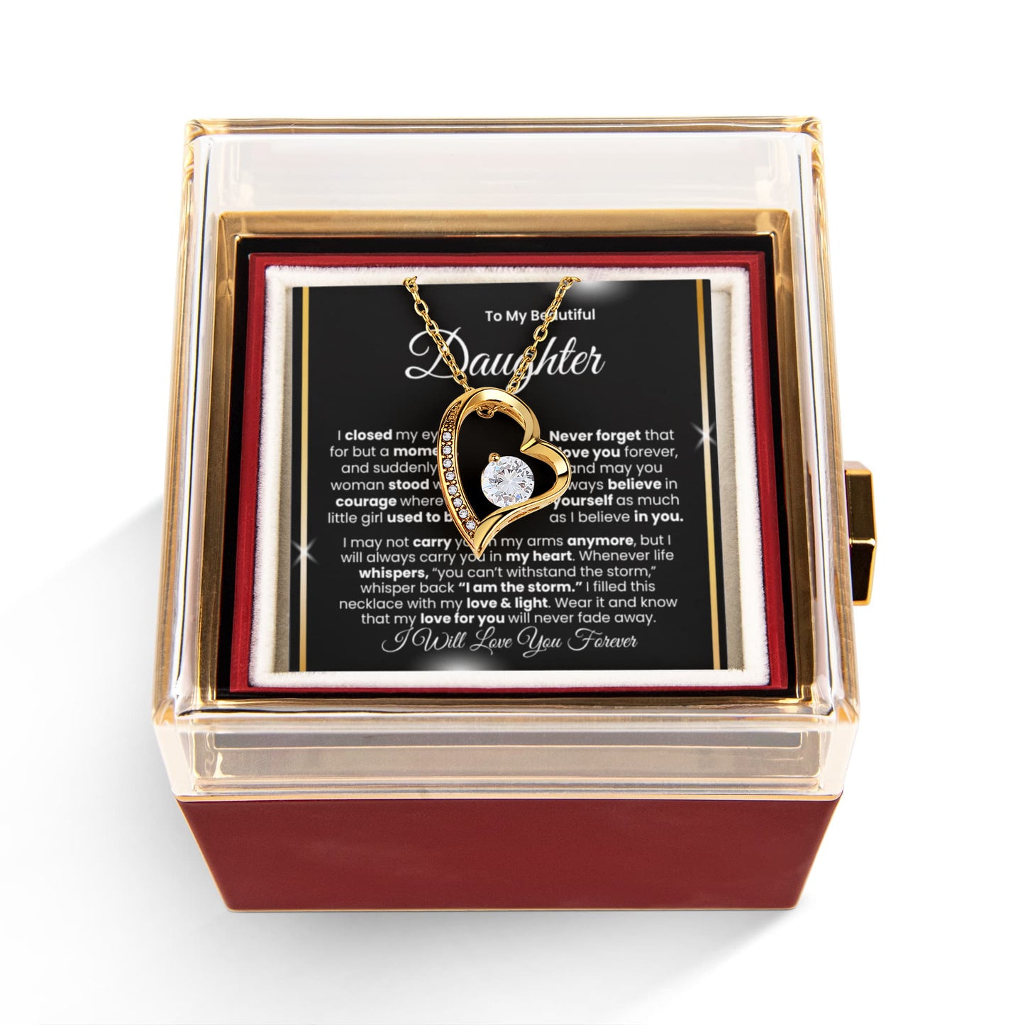 To My Beautiful Daughter™ — Forever Love Necklace (Rose Reveal Box) | Choose 14k White Gold Finish or 18k Yellow Gold Finish.