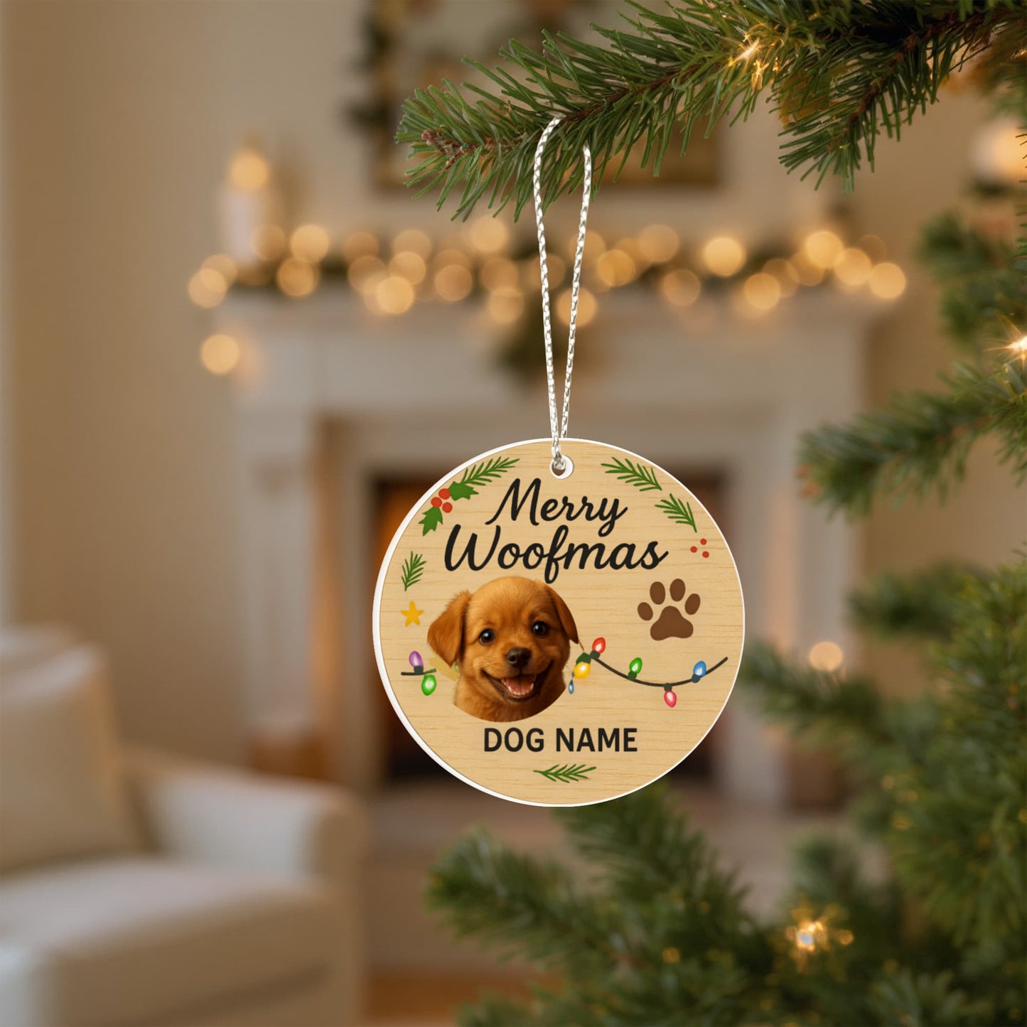 Personalize Your Furry Friend in a Holiday decor with this Acrylic Circle Ornament.