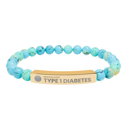 Type 1 Diabetes Engraved Stone Stretch Bar Bracelet | Medical ID Beaded Bracelet
