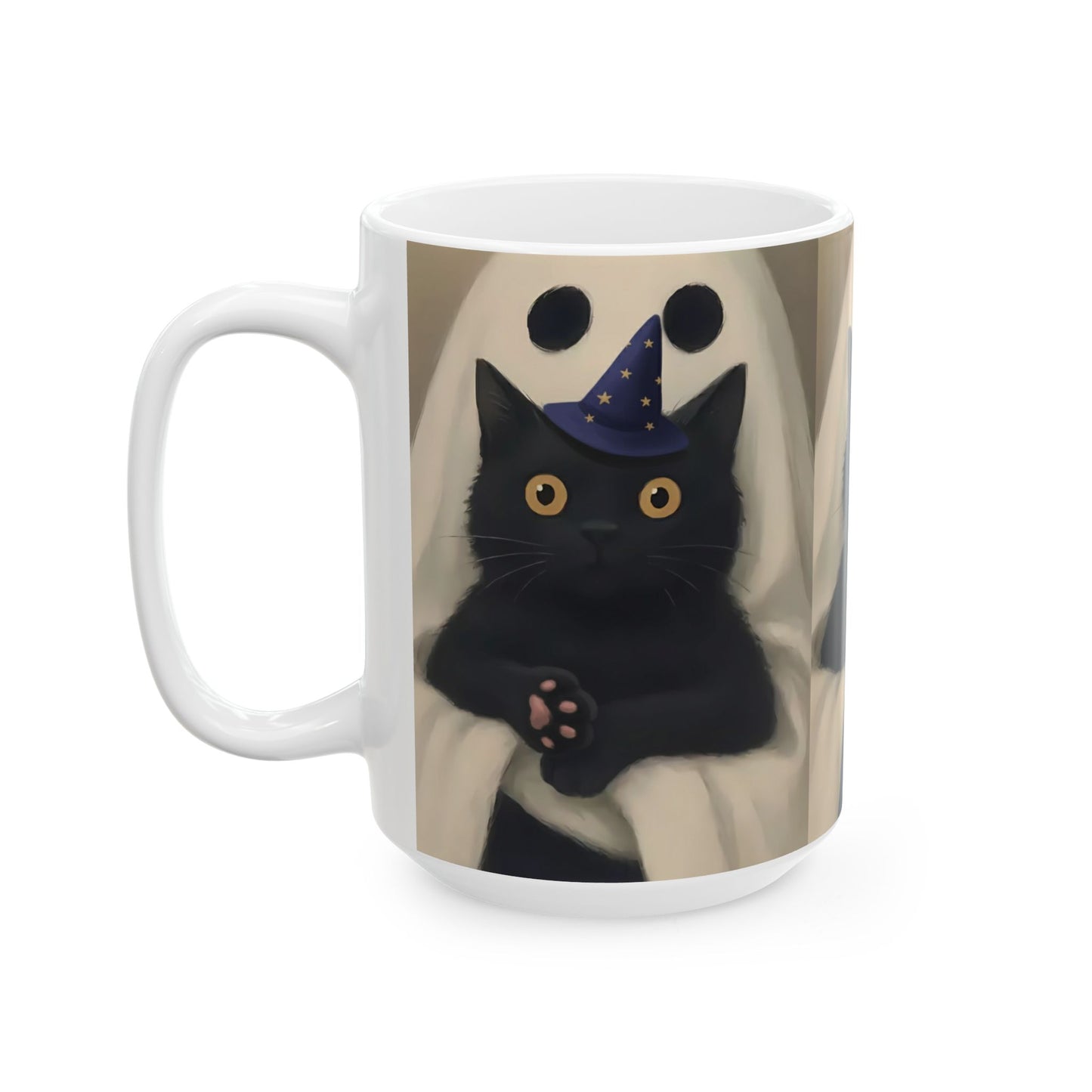 Spooky Cat Ghost Mug | Halloween Coffee Cup, Cute Black Cat Lover Gift, Fall Decor, 11oz & 15oz Ceramic, Double-Sided Print