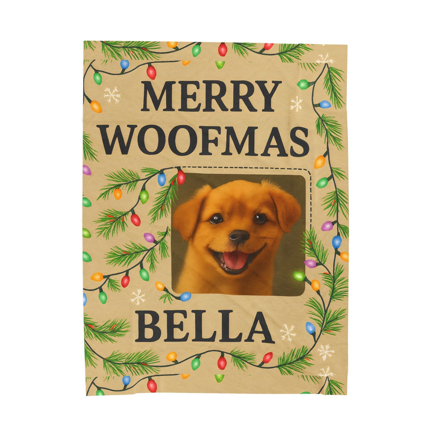 Custom Merry Woofmas Plush Blanket for Dog Lovers, Pet Gift, Cozy Throw, Holiday Decor, Personalized Blanket