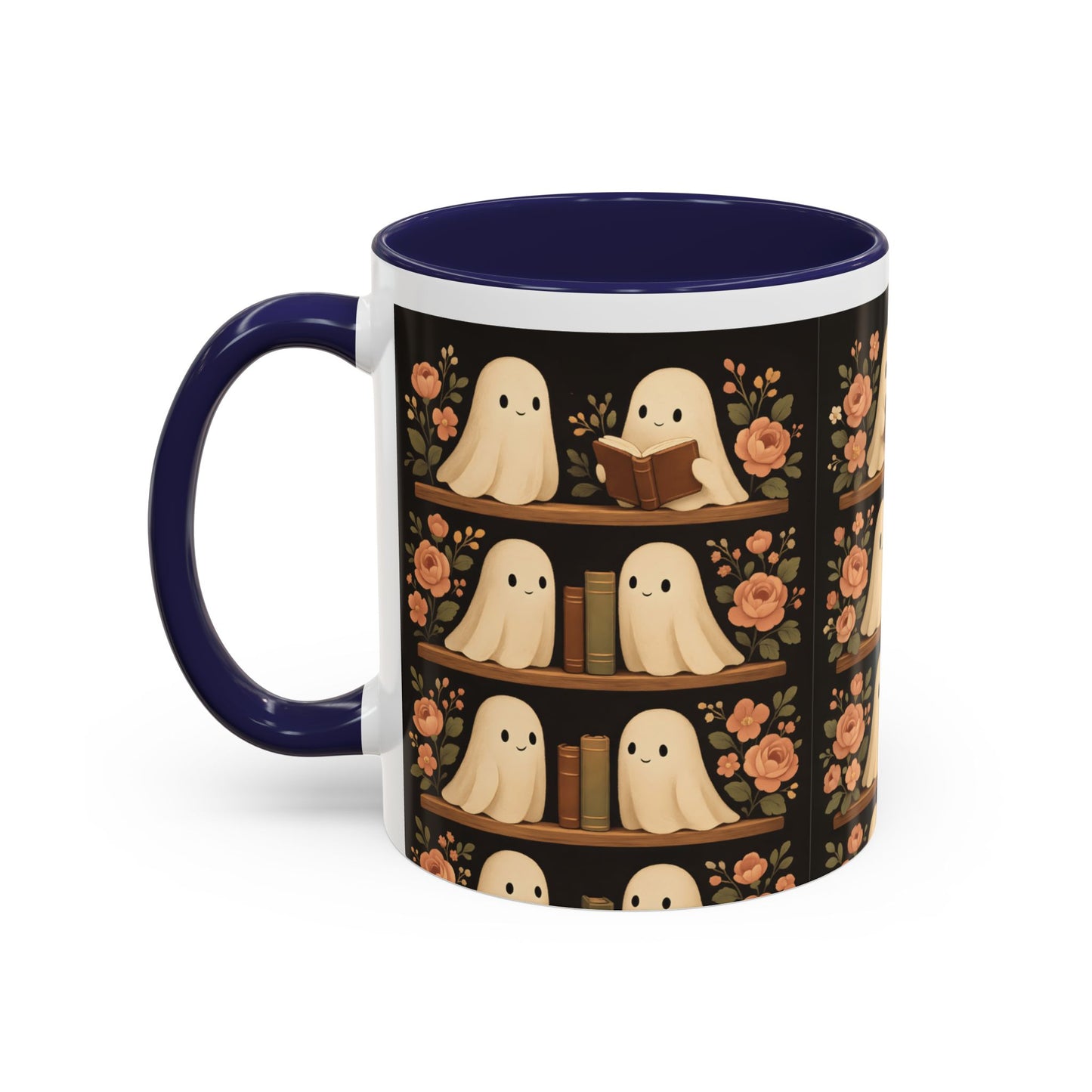 Ghostly Book Lovers Coffee Mug - Cute Halloween Gift, Floral Design, Cozy Home Decor, Perfect for Fall
